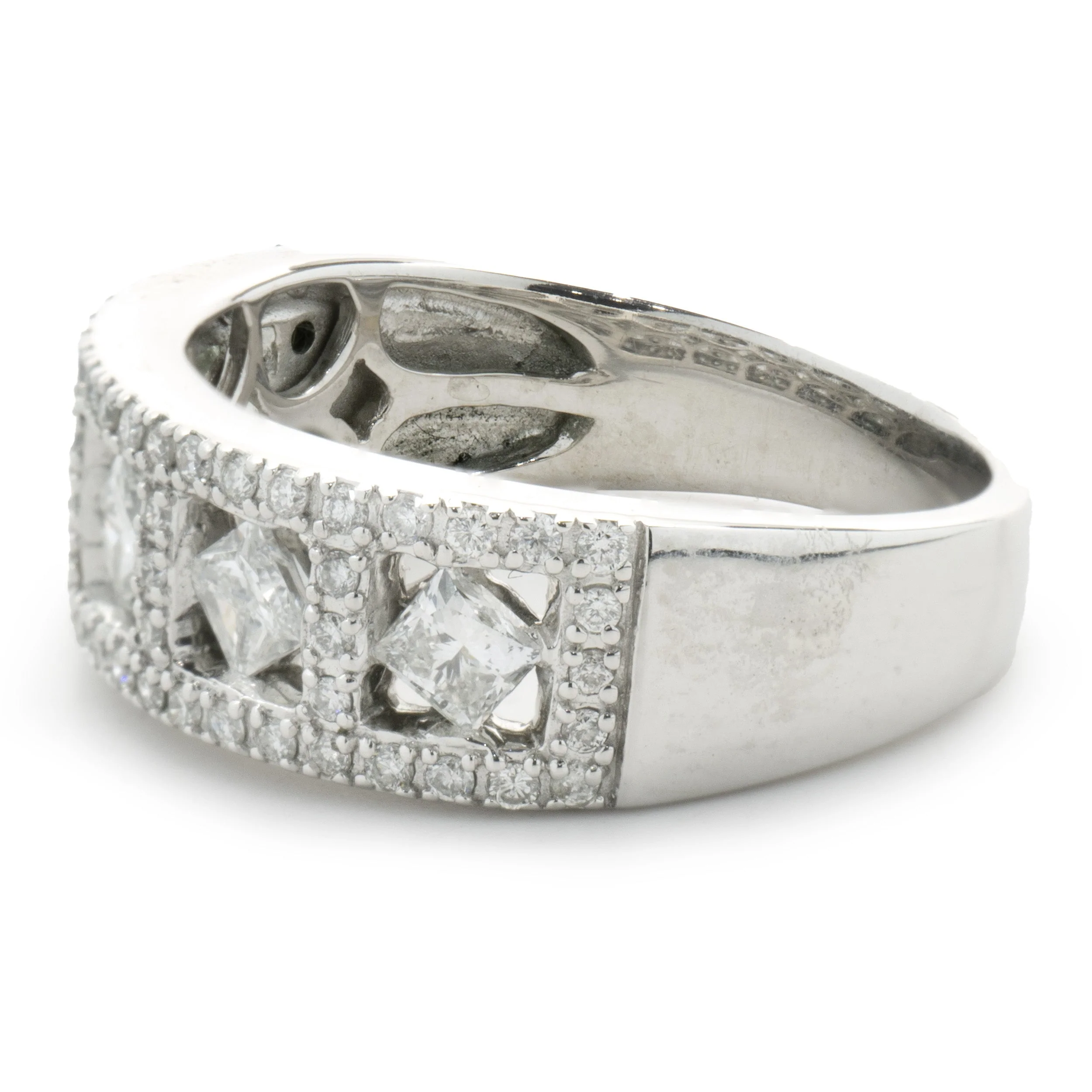 14 Karat White Gold Three Row Diamond Band - Image 2