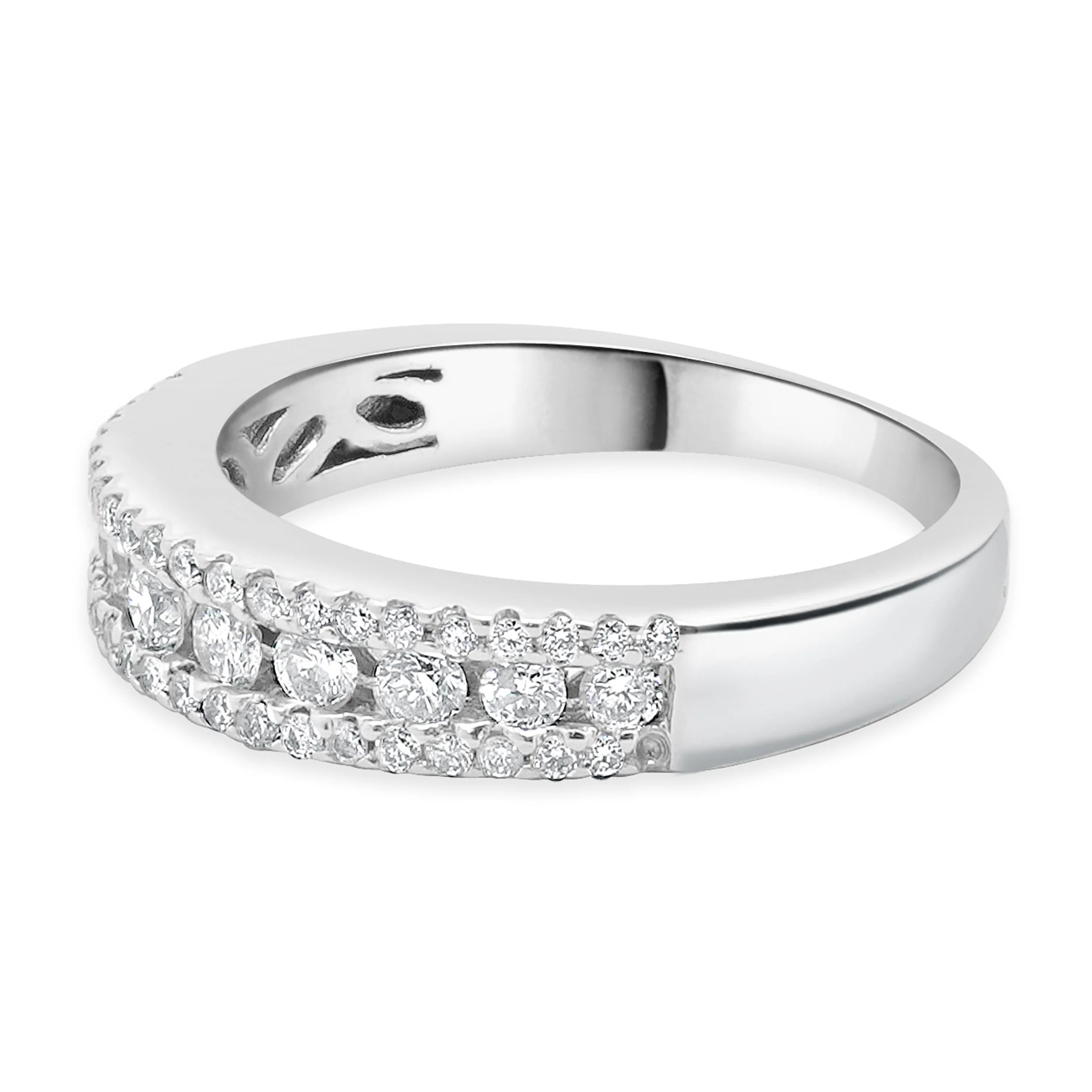 14 Karat White Gold Three Row Round Brilliant Cut Diamond Band - Image 2