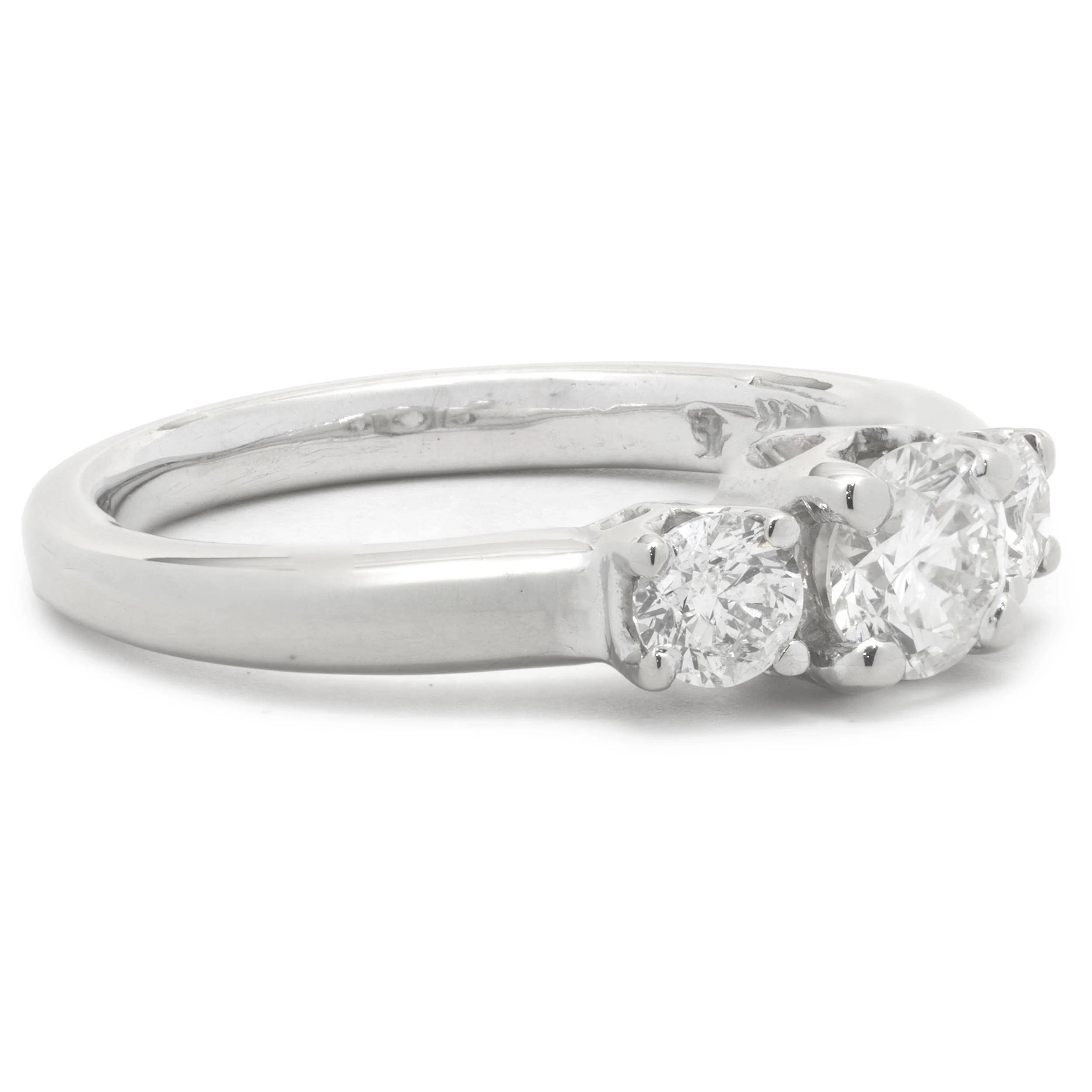 14 Karat White Gold Three Stone Round Brilliant Cut Diamond Engagement Ring - Image 2