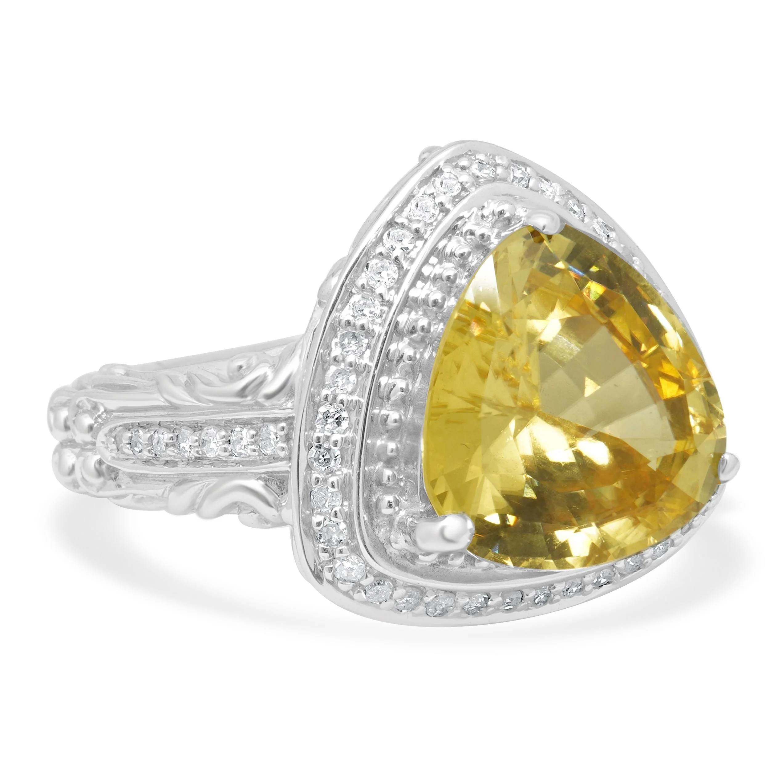 14 Karat White Gold Trillion Cut Sphene and Single Cut Diamond Halo Euro Shank Ring - Image 3
