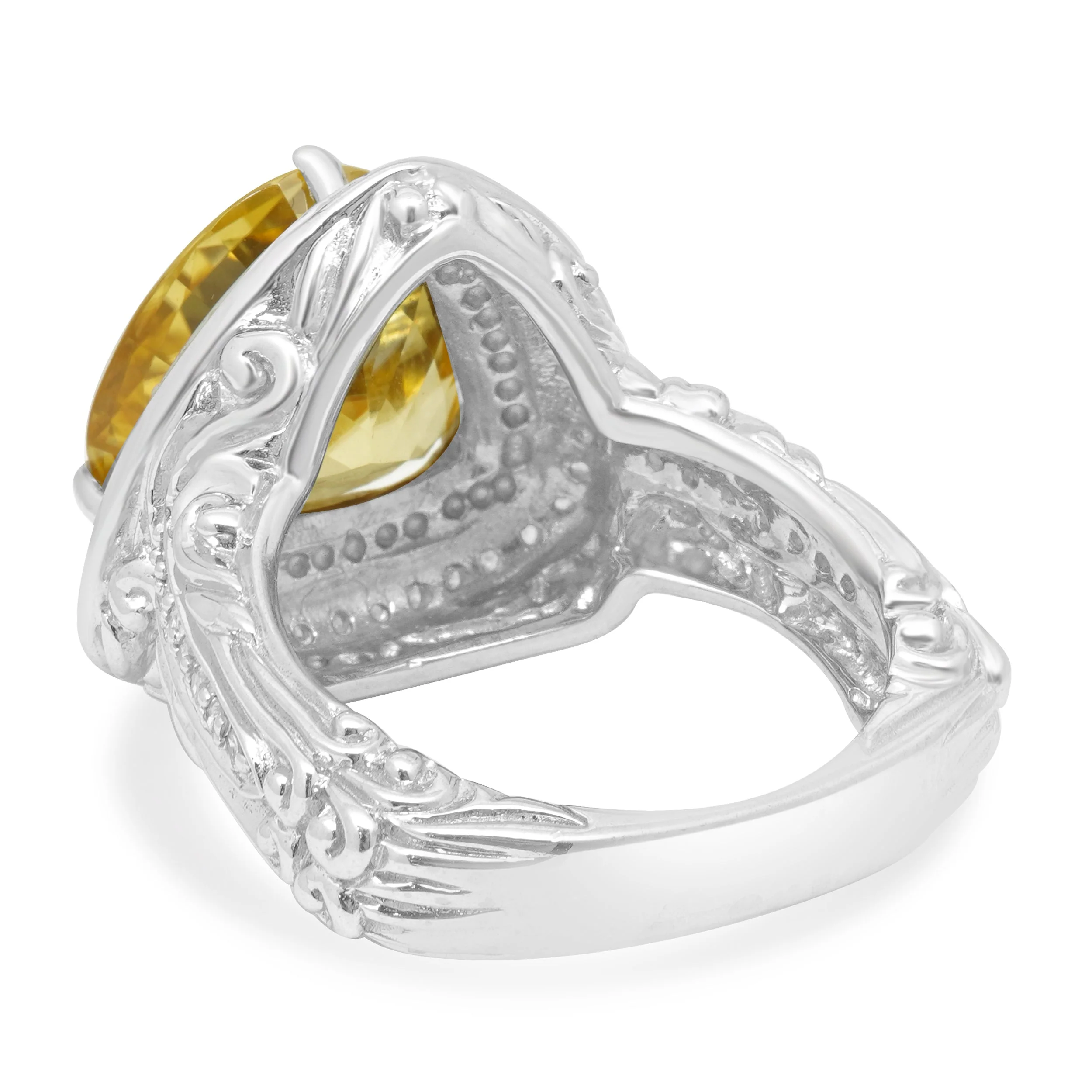 14 Karat White Gold Trillion Cut Sphene and Single Cut Diamond Halo Euro Shank Ring - Image 4