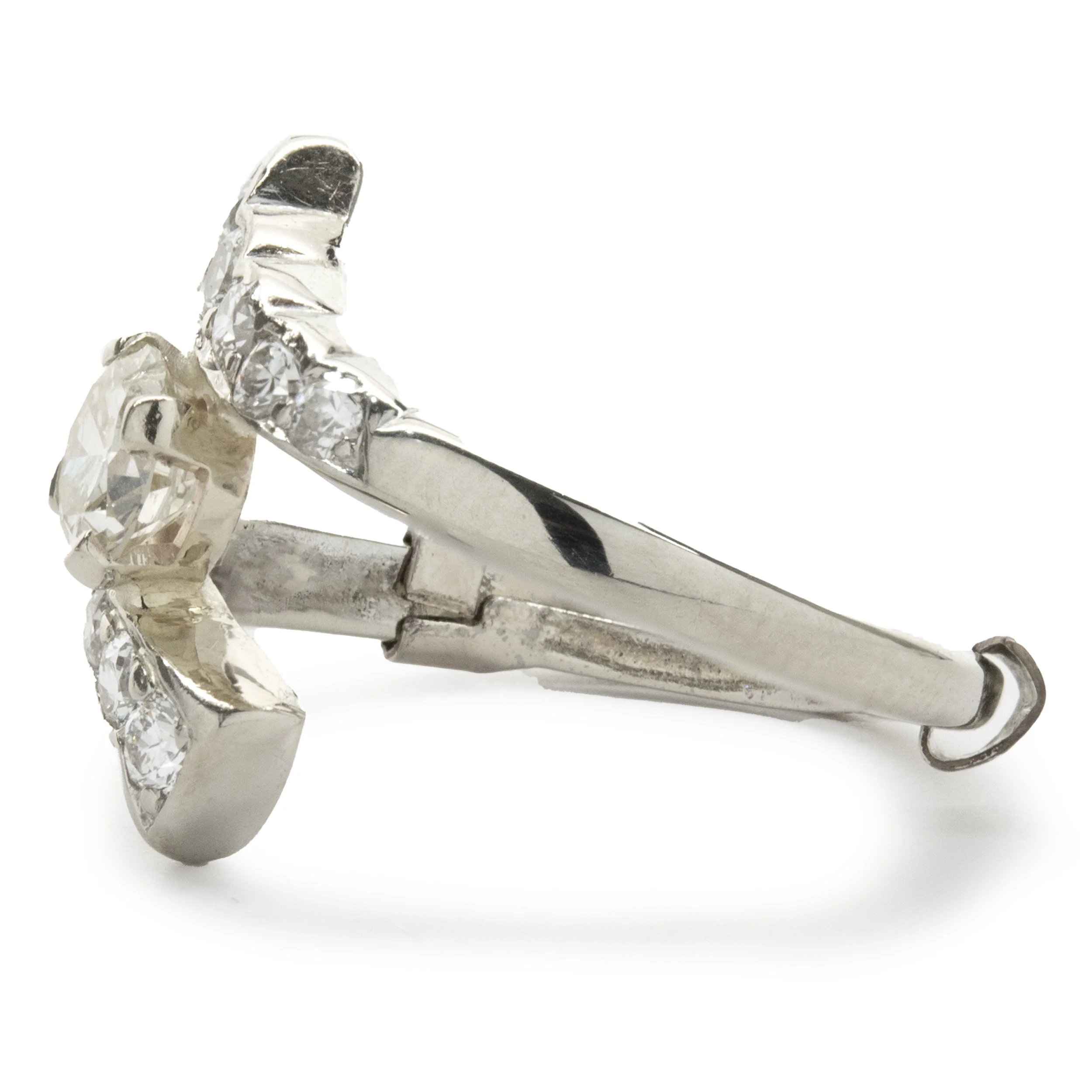 14 Karat White Gold Vintage Art Deco Diamond Bypass Ring - Image 2