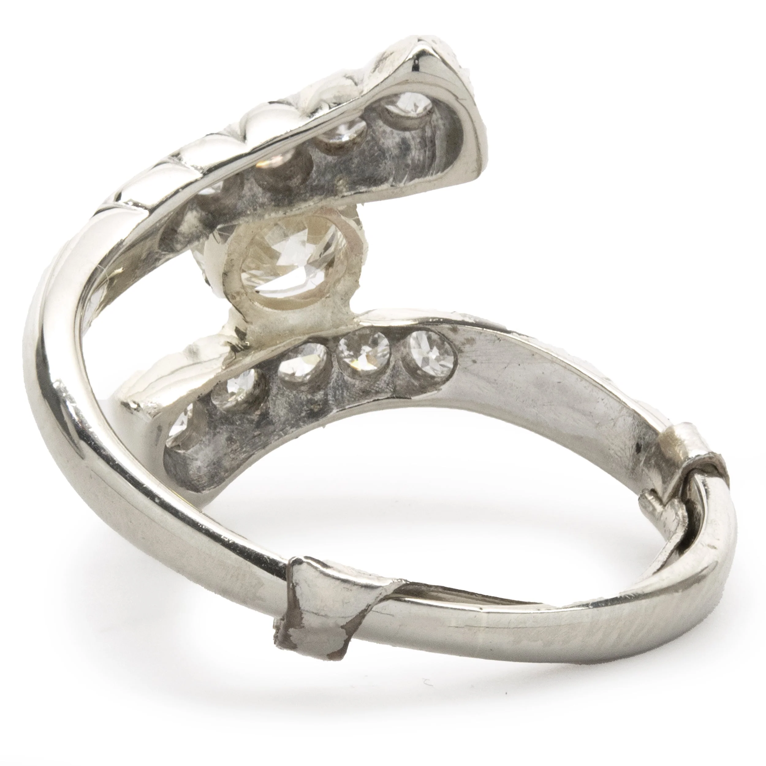 14 Karat White Gold Vintage Art Deco Diamond Bypass Ring - Image 4