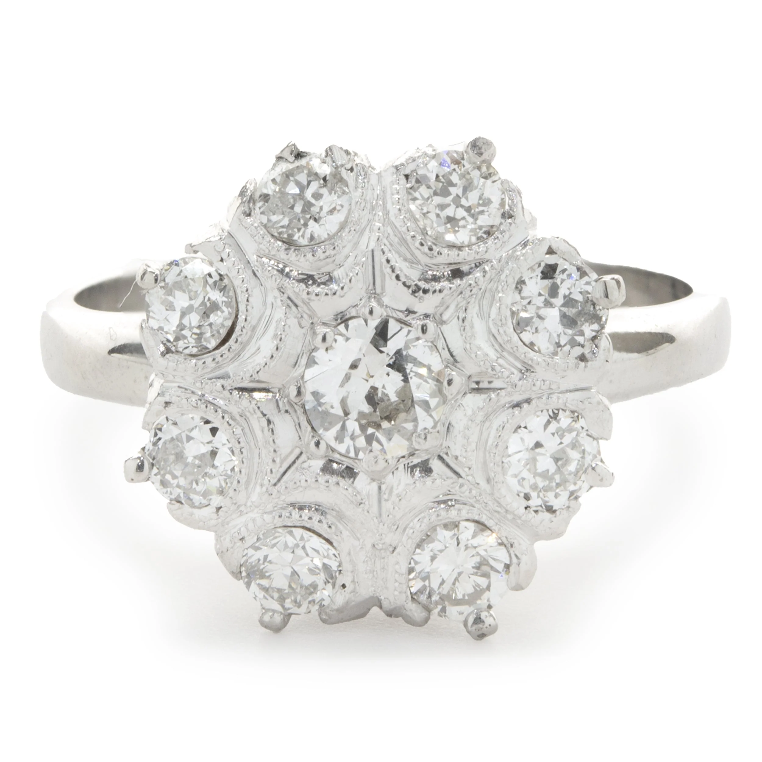 14 Karat White Gold Vintage Art Deco Diamond Cluster Ring
