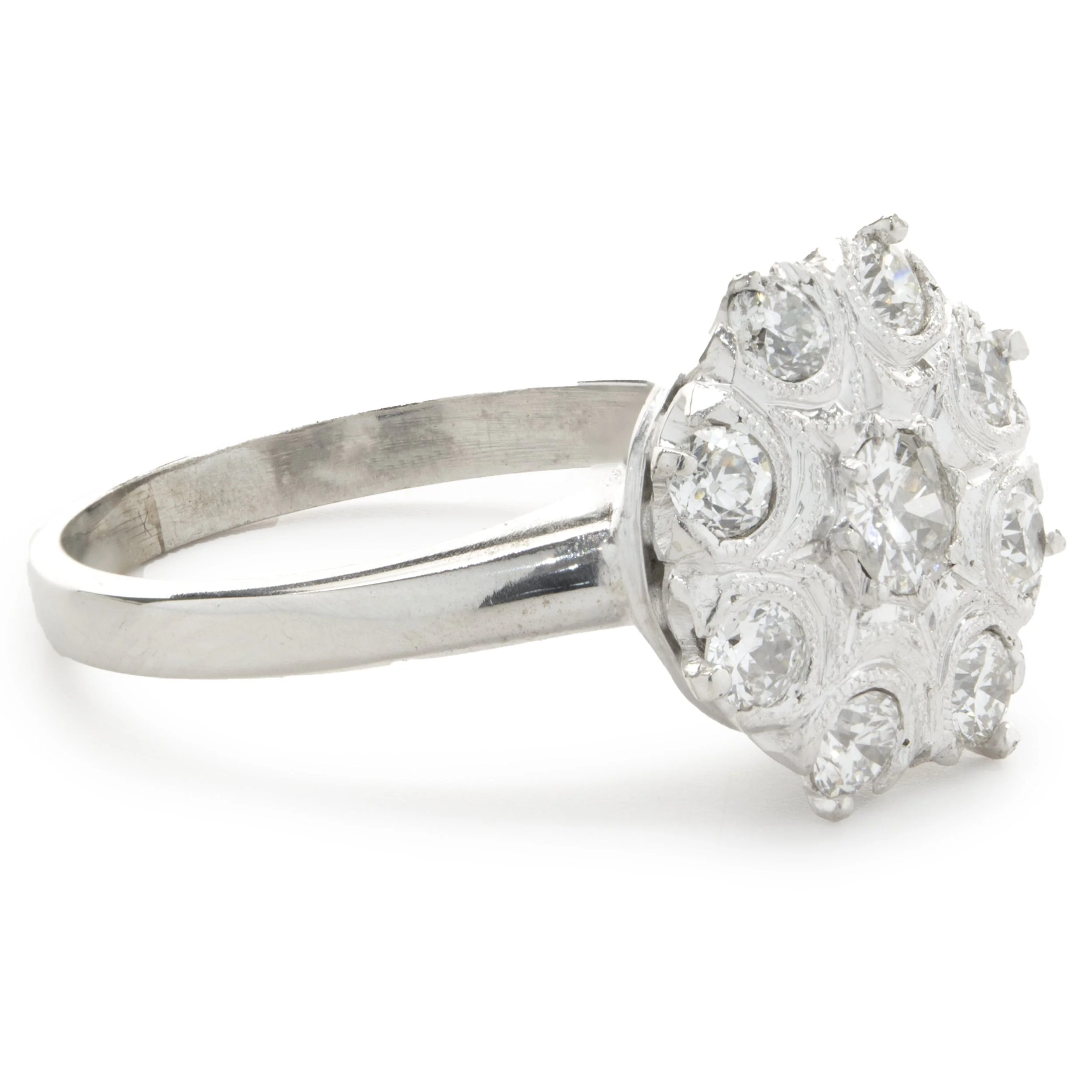 14 Karat White Gold Vintage Art Deco Diamond Cluster Ring - Image 2