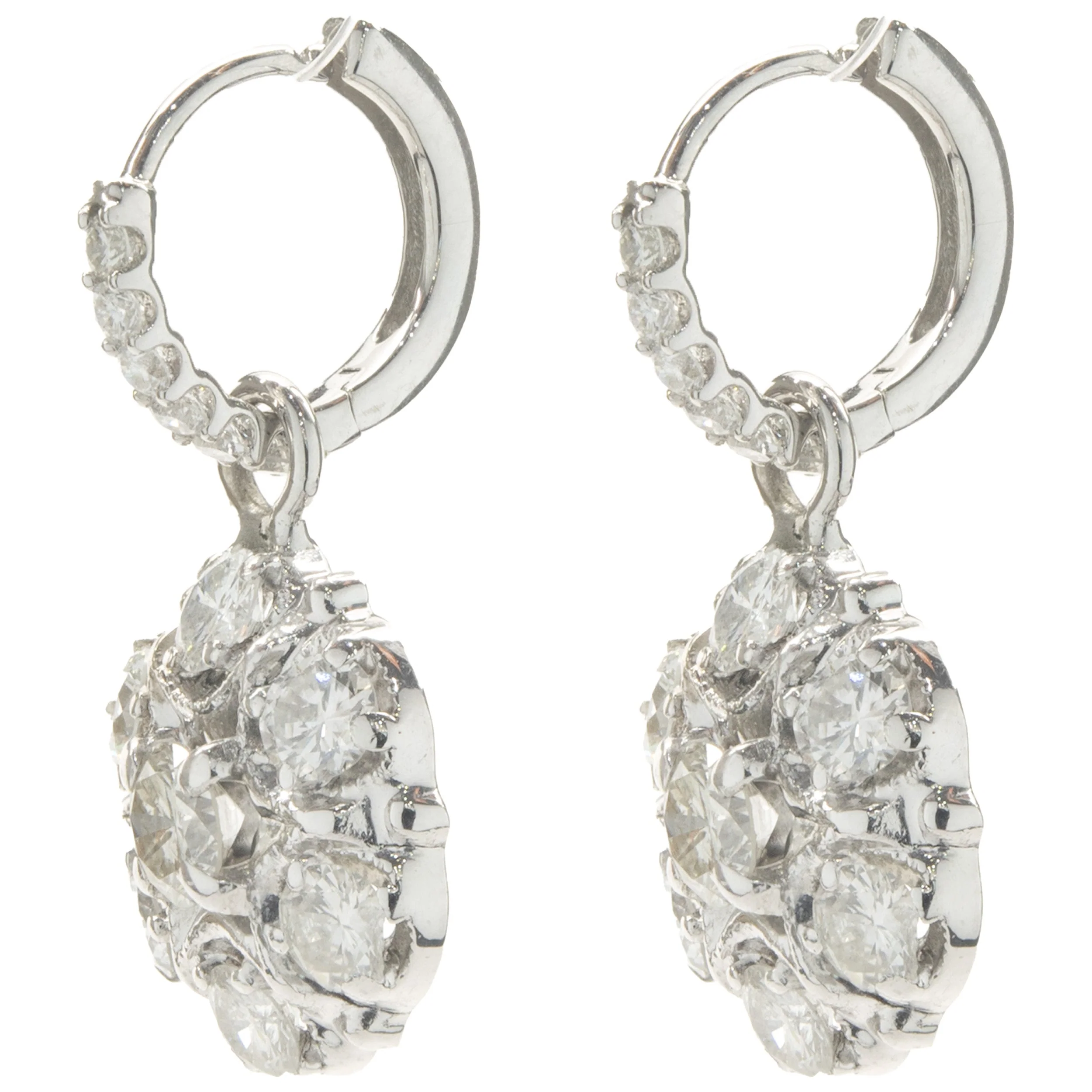 14 Karat White Gold Vintage Diamond Cluster Drop Earrings - Image 3