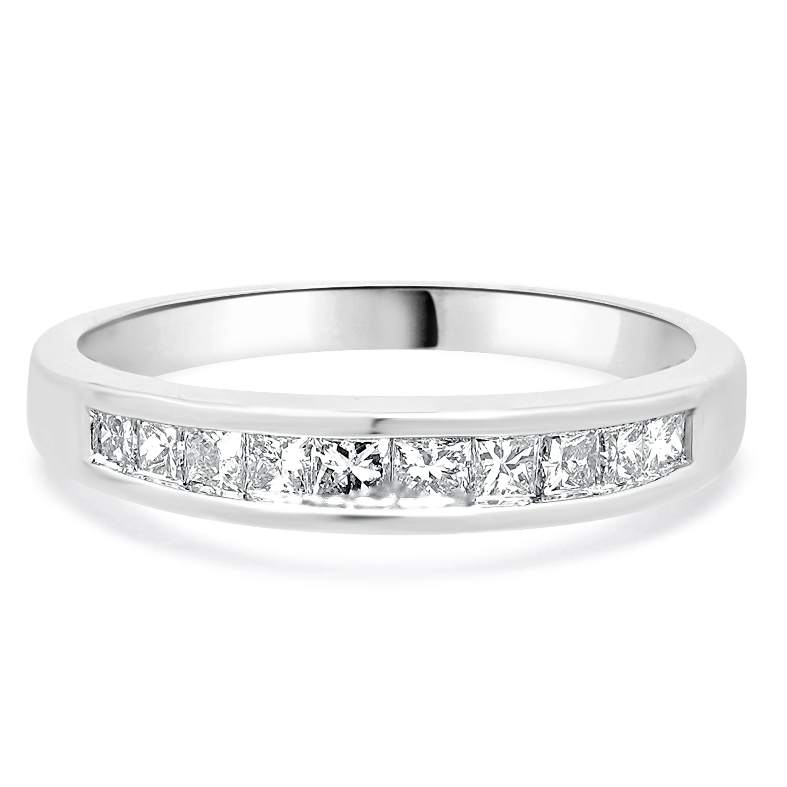 14 Karat White Princess Cut Channel Set Diamond Band