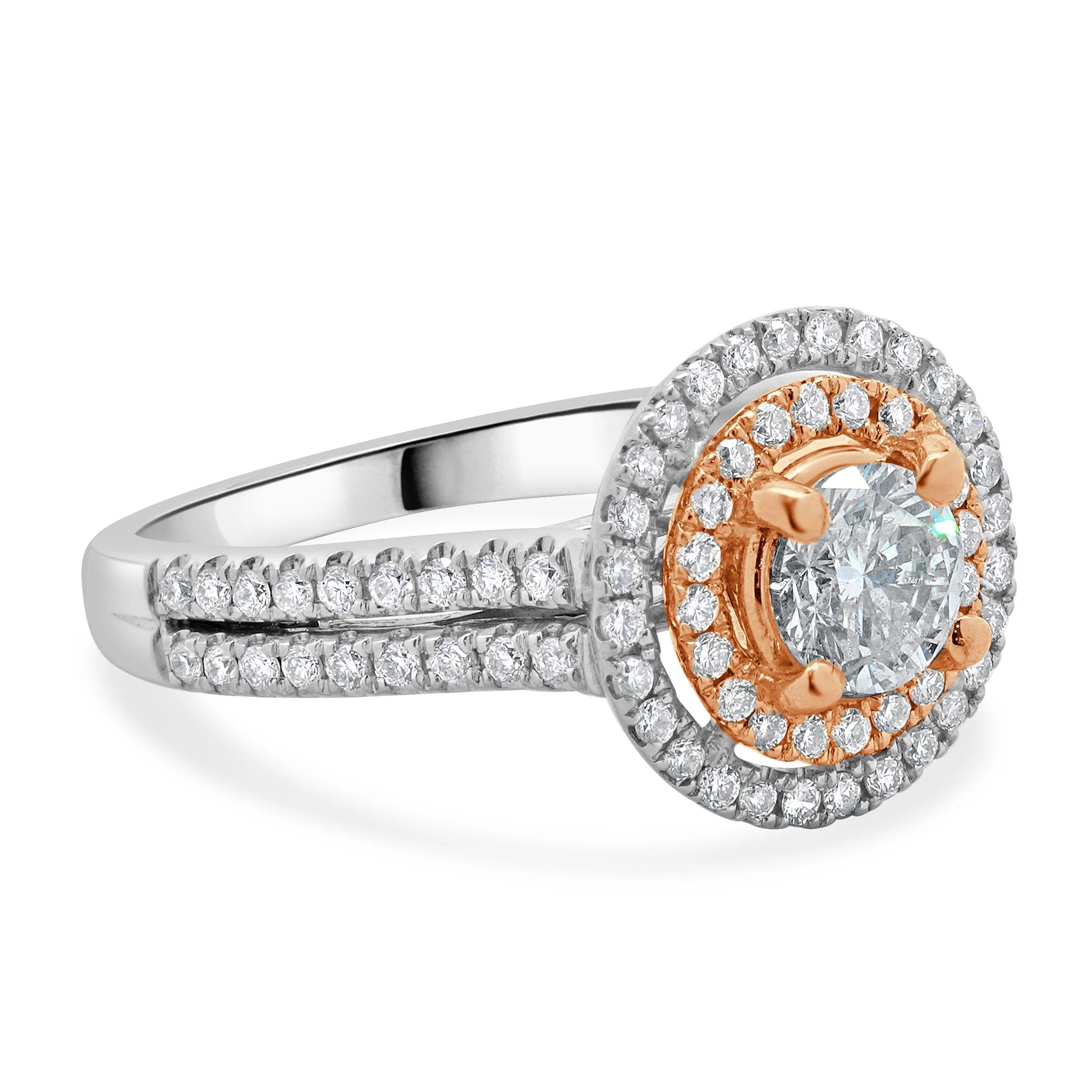 14 Karat White & Rose Gold Round Brilliant Cut Diamond Engagement Ring - Image 4