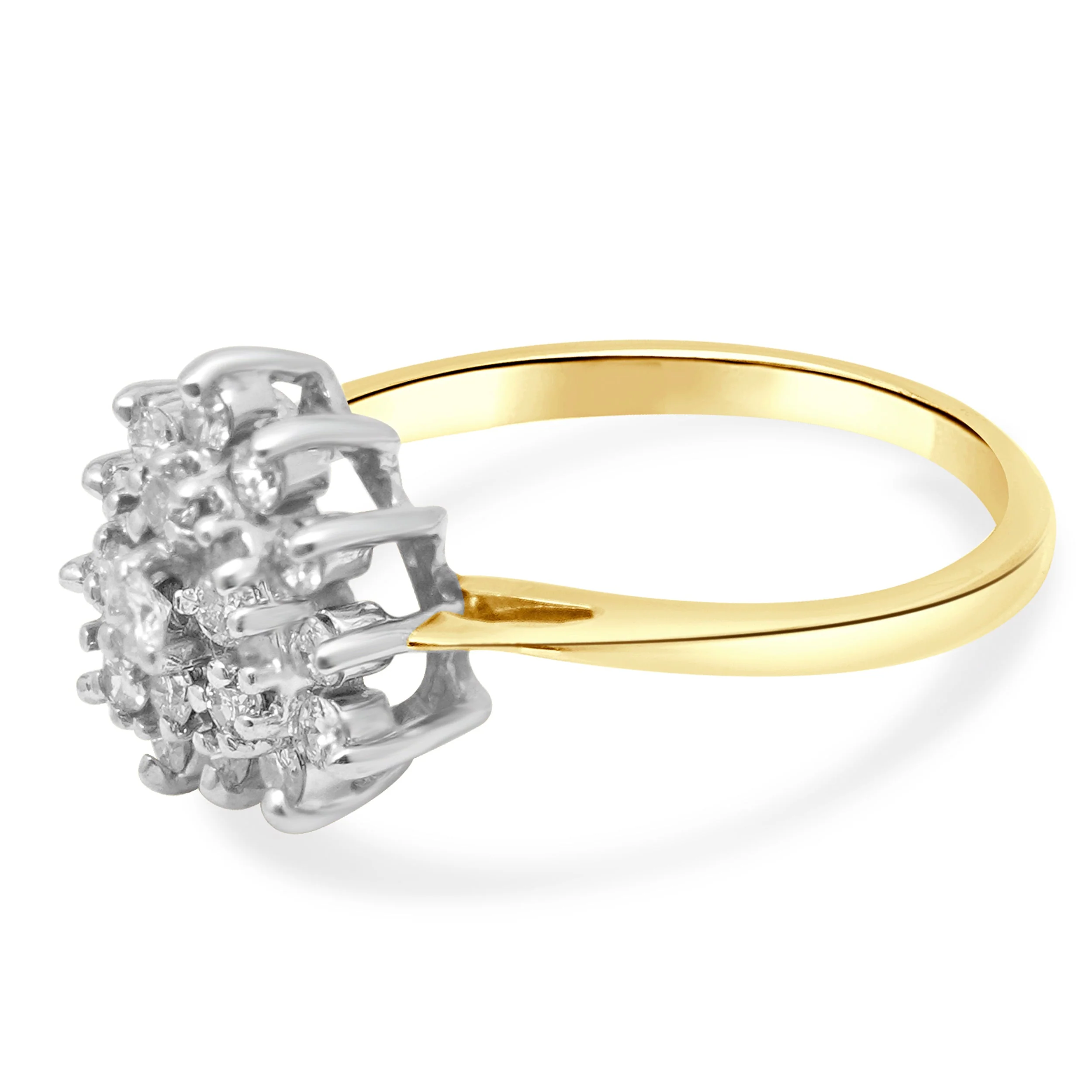 14 Karat Yellow and White Gold Round Diamond Heart-Shaped Cluster Ring - Image 2