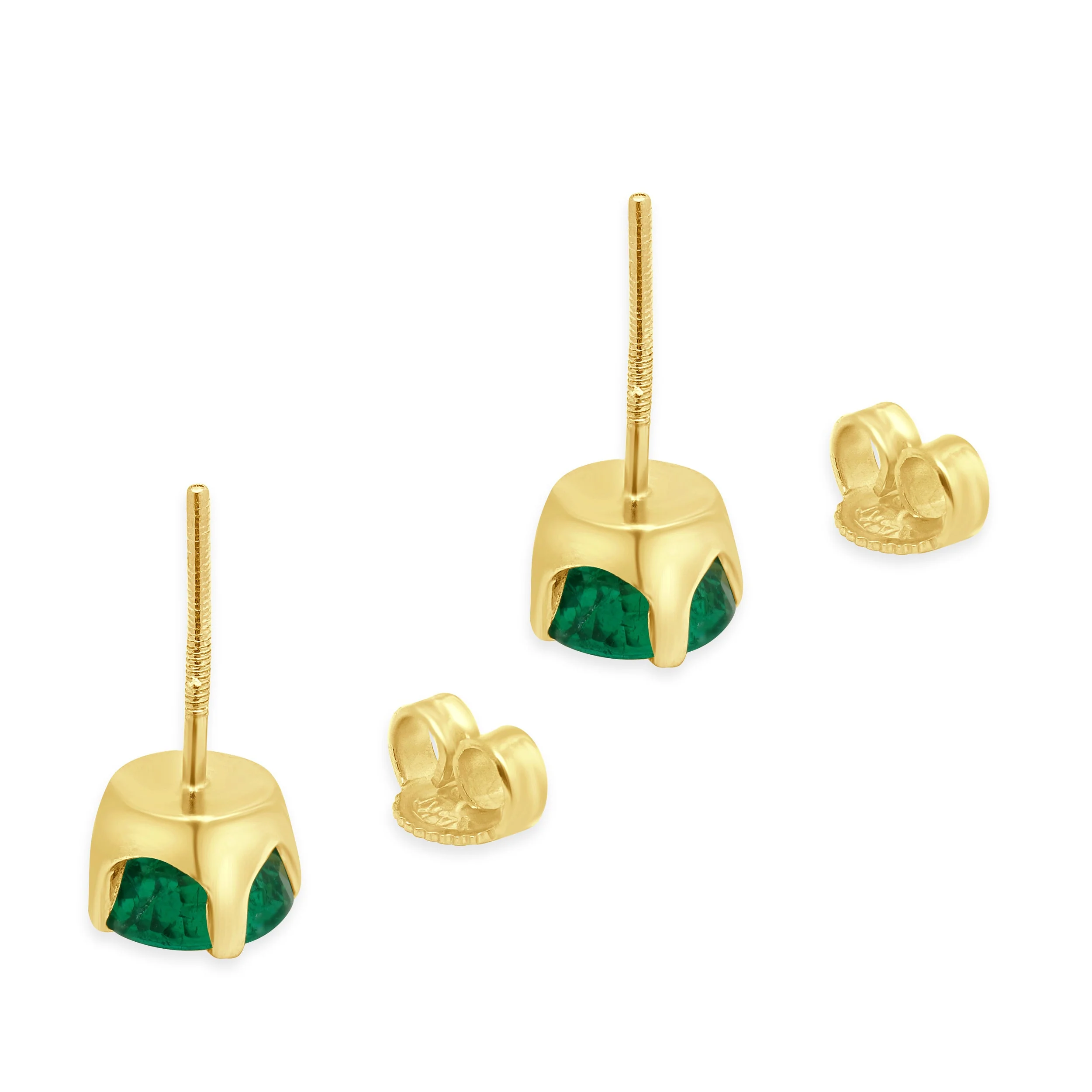 14 Karat Yellow Gold 4-Prong Set Round Cut Emerald Stud Earrings - Image 4