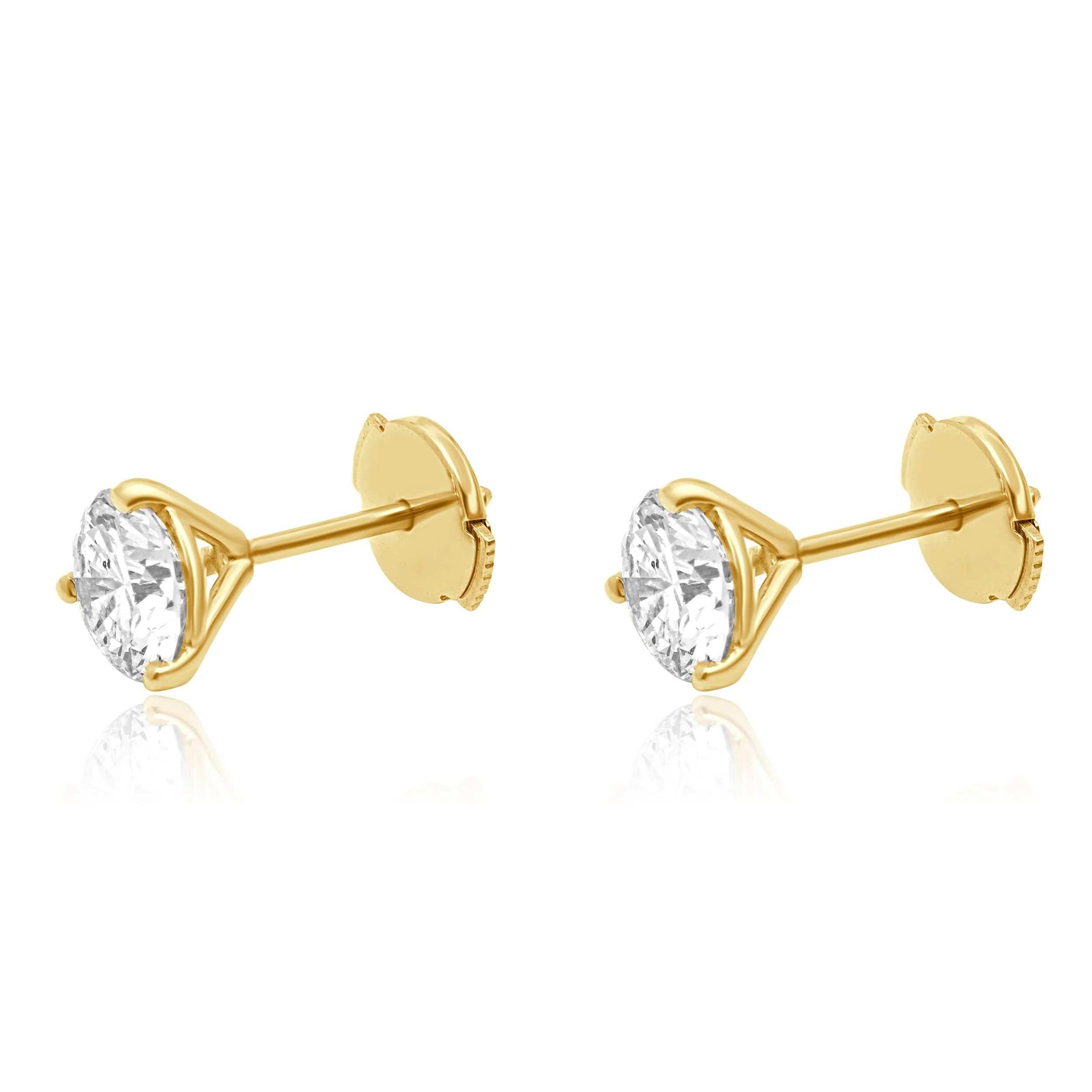 14 Karat Yellow Gold and 3-Prong Set Round Brilliant Cut Diamond Martini Stud Earrings - Image 2