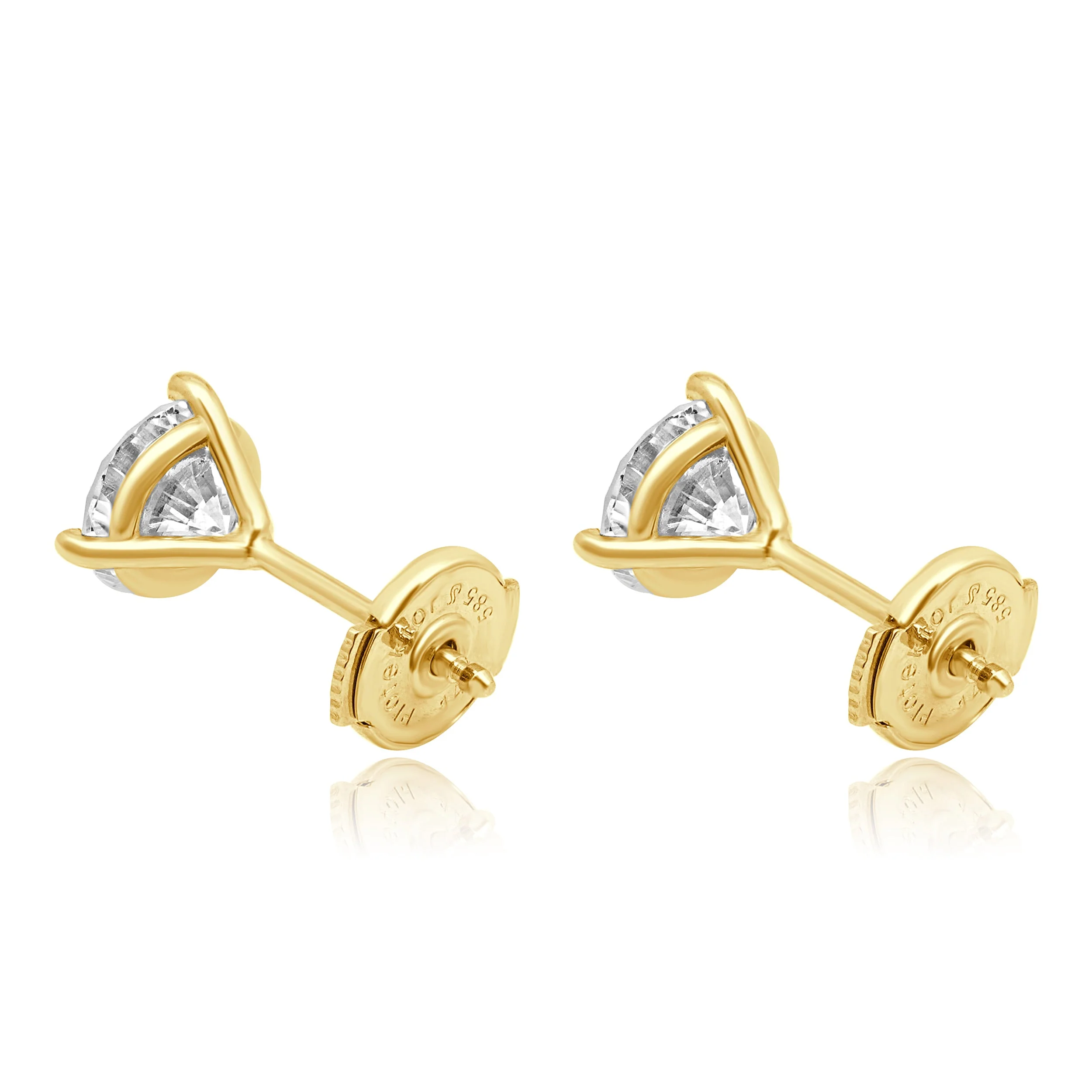 14 Karat Yellow Gold and 3-Prong Set Round Brilliant Cut Diamond Martini Stud Earrings - Image 3