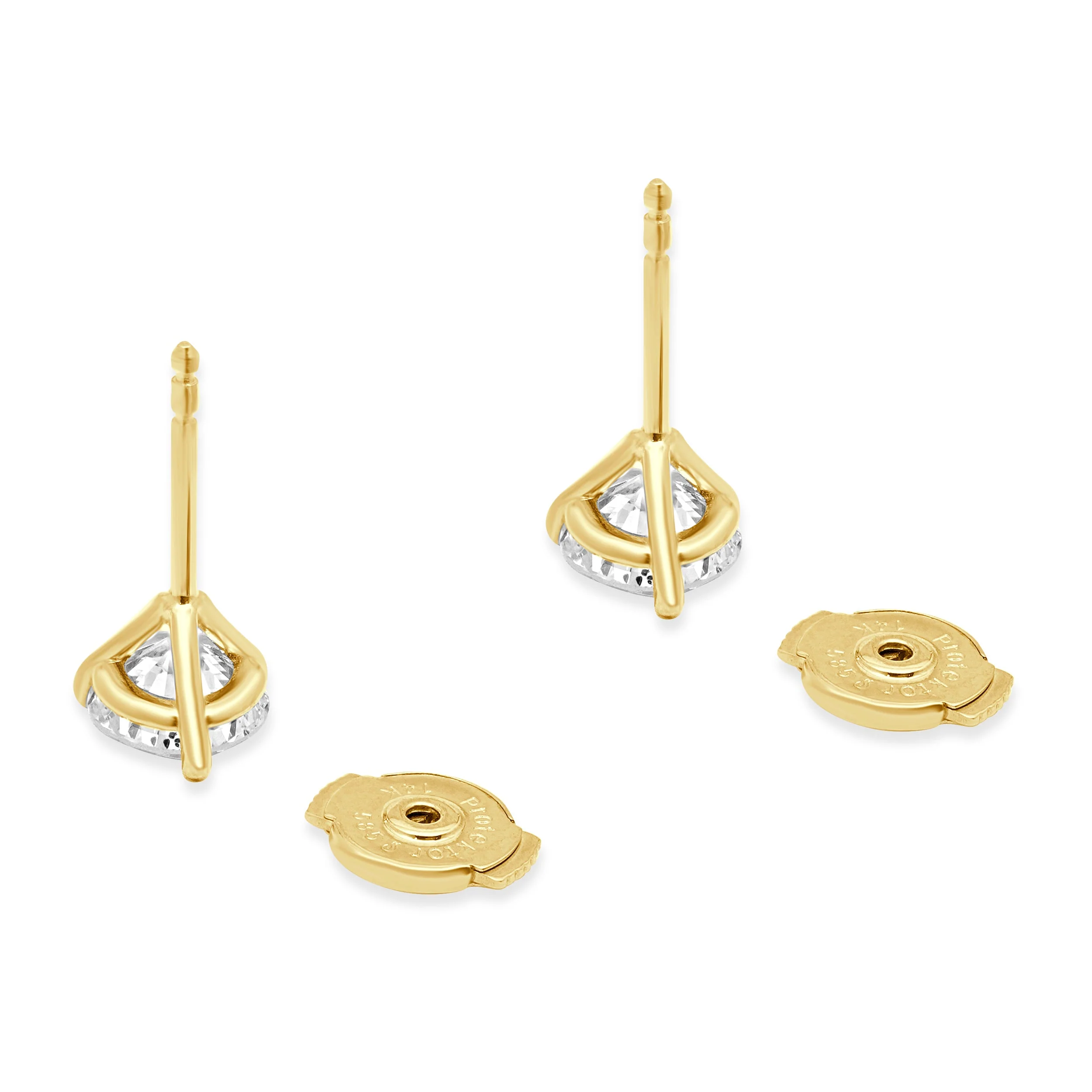 14 Karat Yellow Gold and 3-Prong Set Round Brilliant Cut Diamond Martini Stud Earrings - Image 4