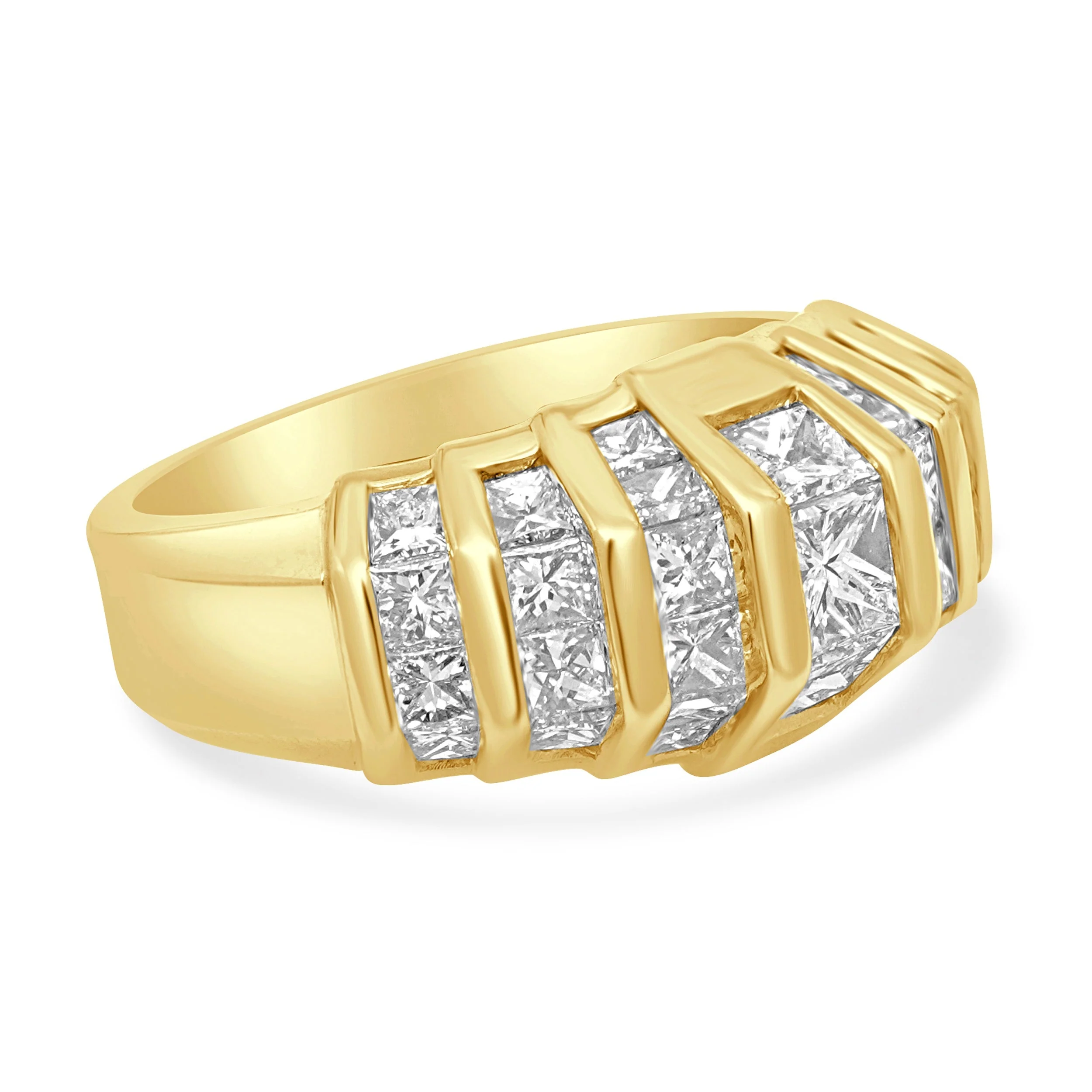 14 Karat Yellow Gold and 7- Row Channel Set Princess Cut Diamond Ring - Image 3