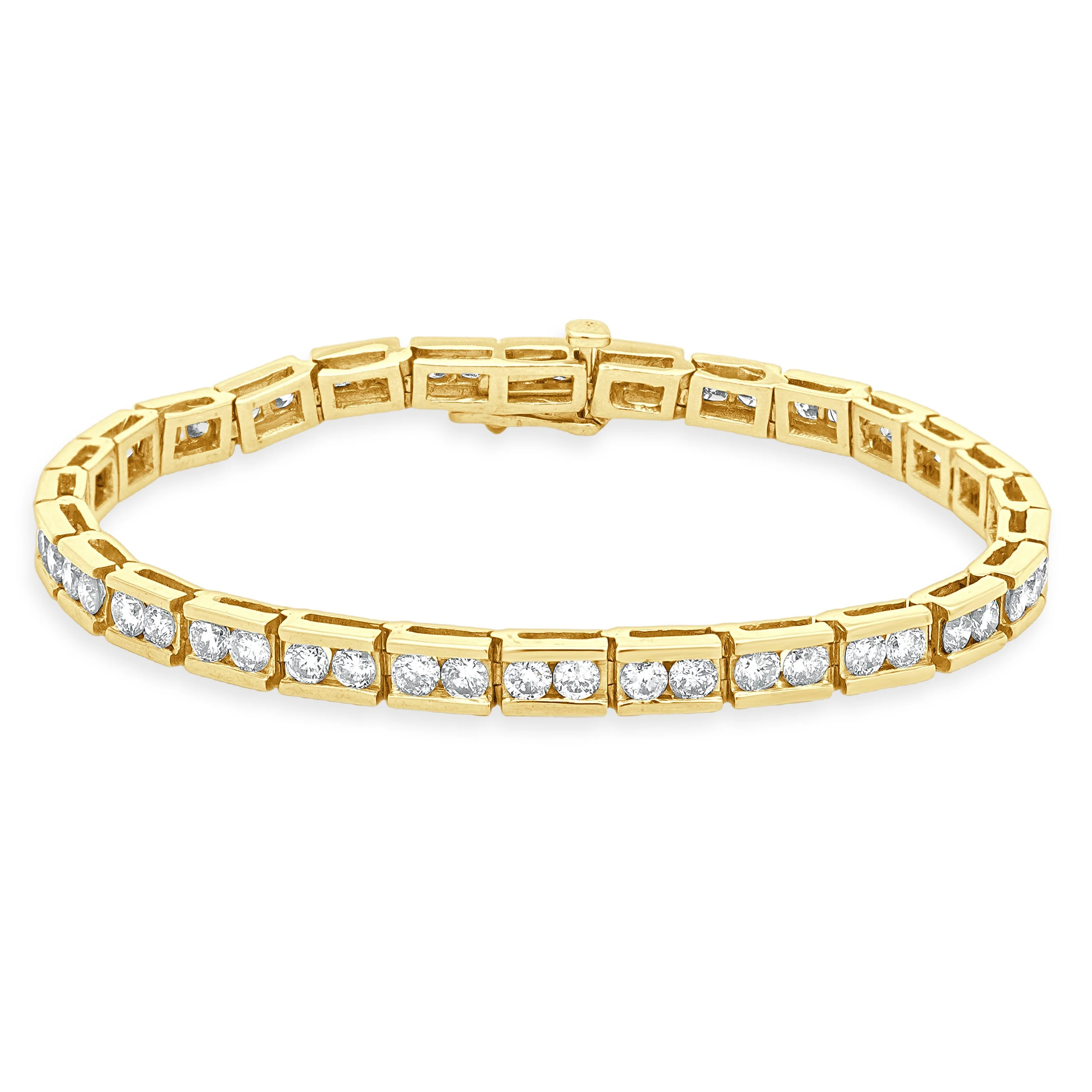 14 Karat Yellow Gold and Channel Set Round Diamond Inline Bracelet