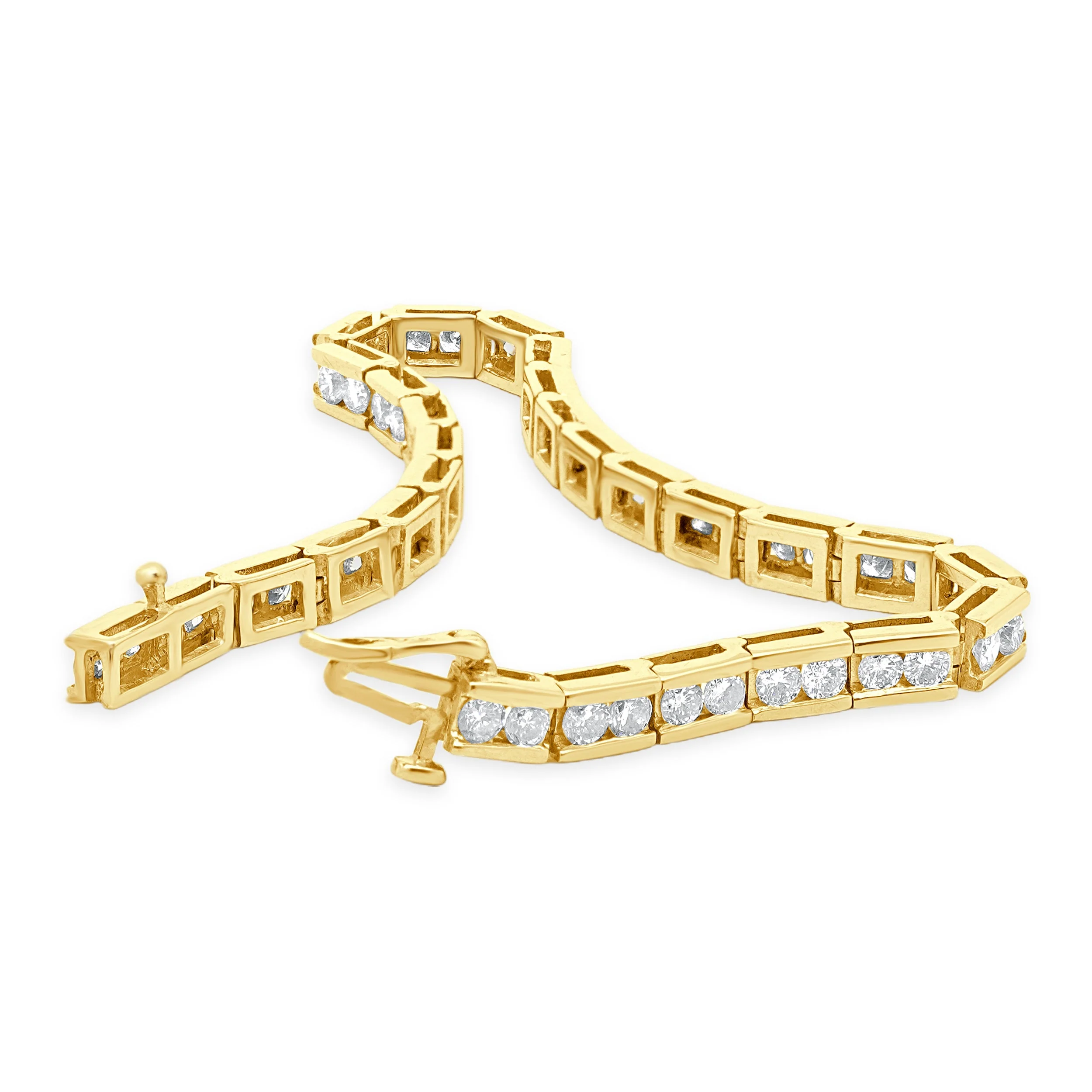 14 Karat Yellow Gold and Channel Set Round Diamond Inline Bracelet - Image 4