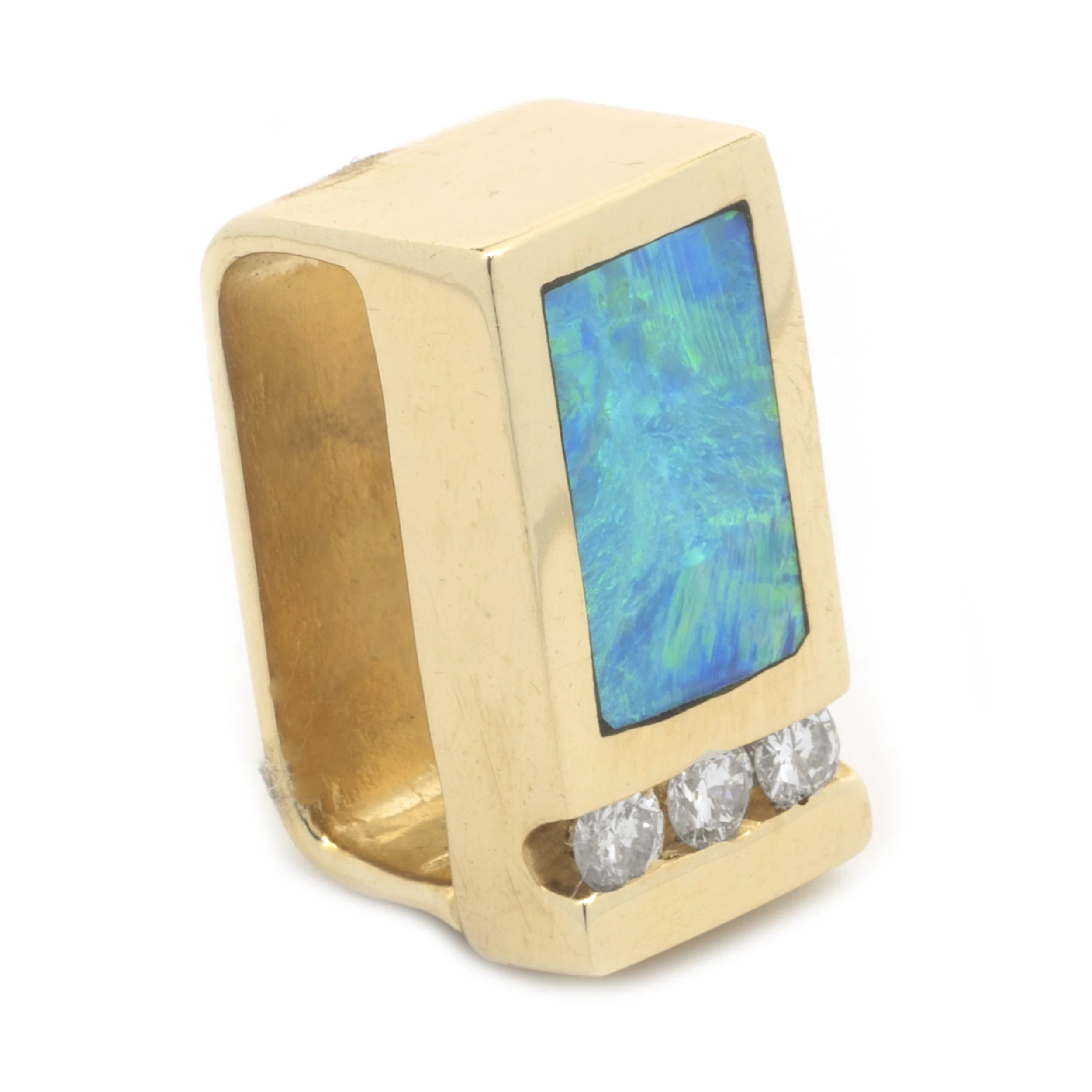 14 Karat Yellow Gold Black Opal and Diamonds Slide Pendant - Image 2