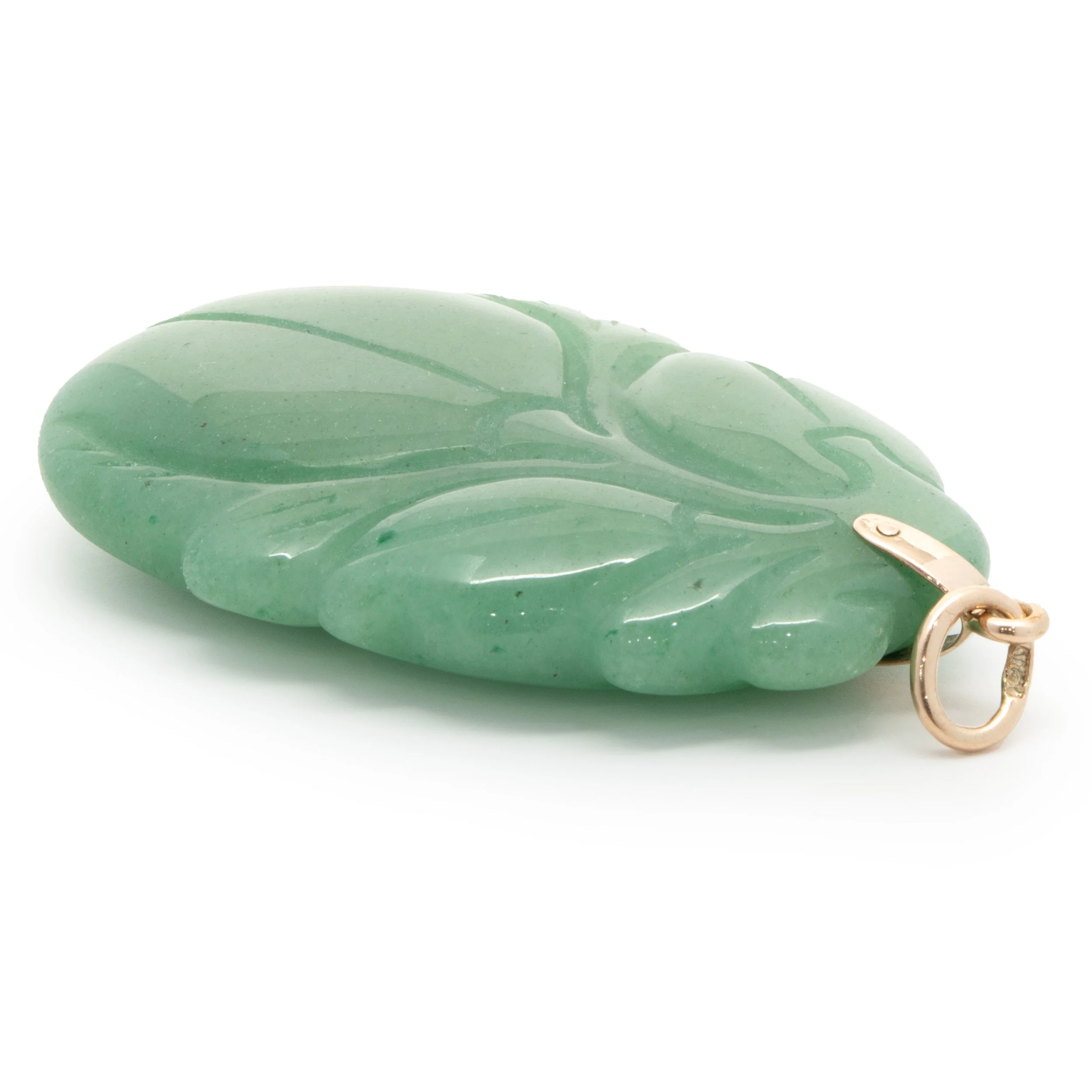 14 Karat Yellow Gold Carved Jade Pendant - Image 4