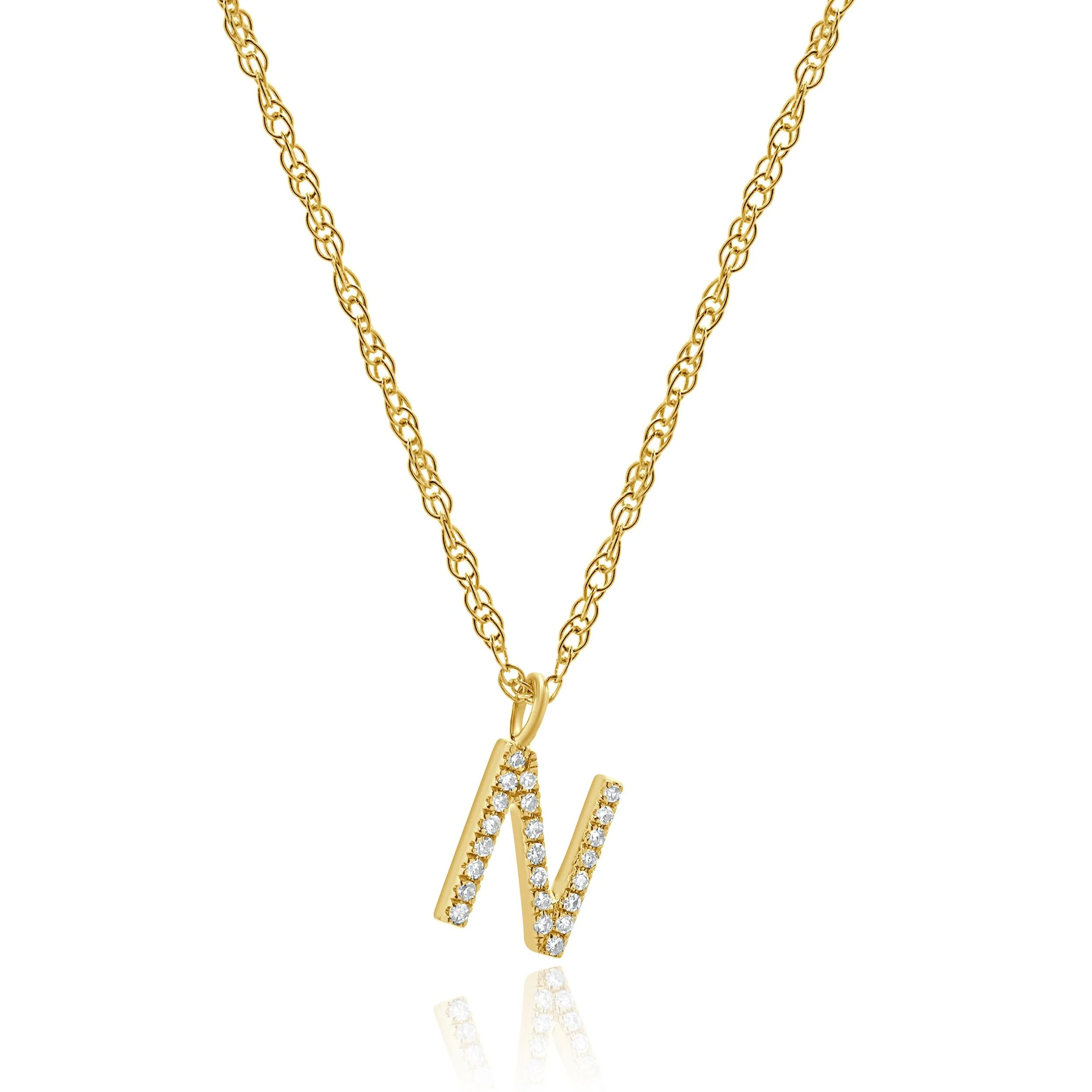 14 Karat Yellow Gold Diamond Initial N Necklace