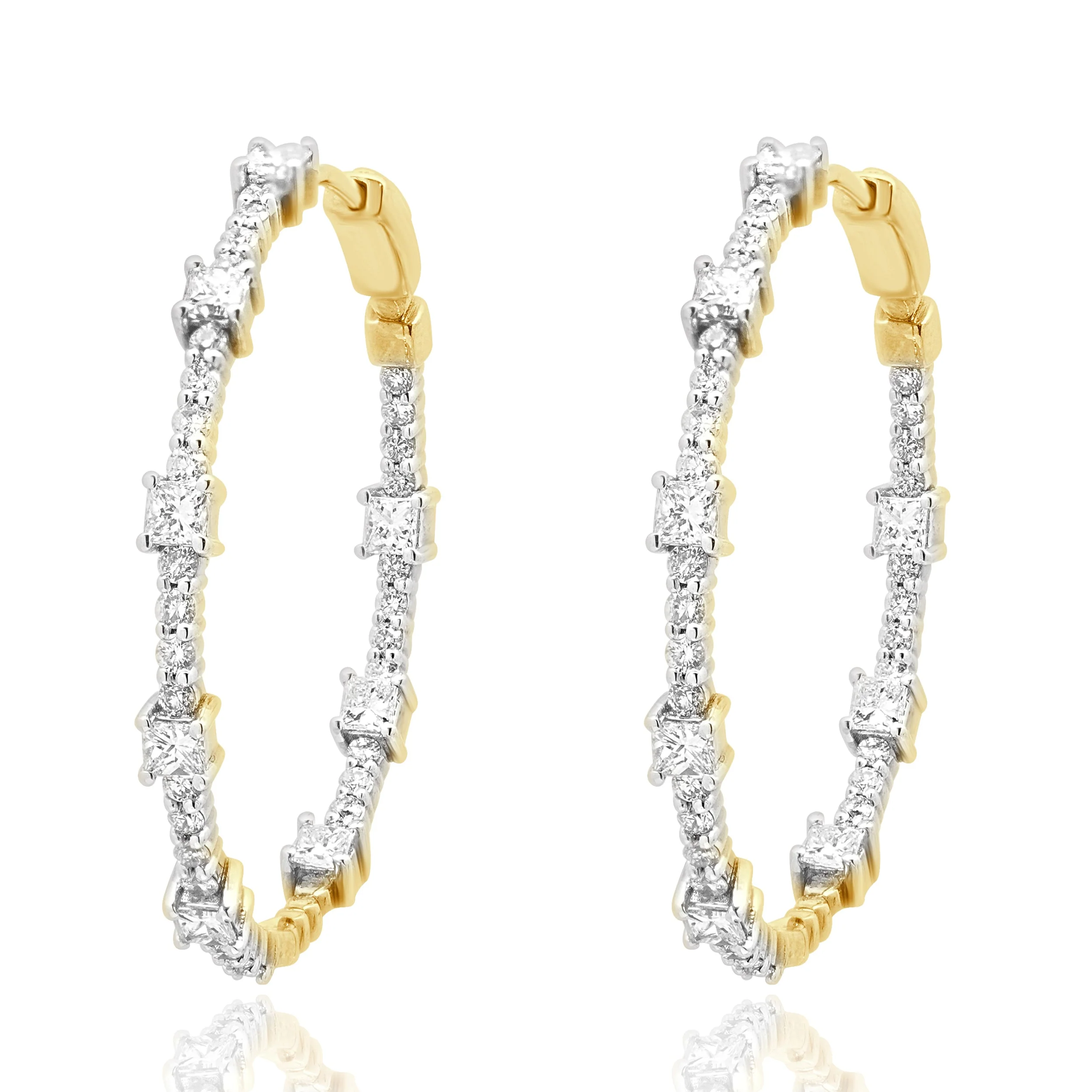 14 Karat Yellow Gold Diamond Inside Outside Hoop Earrings