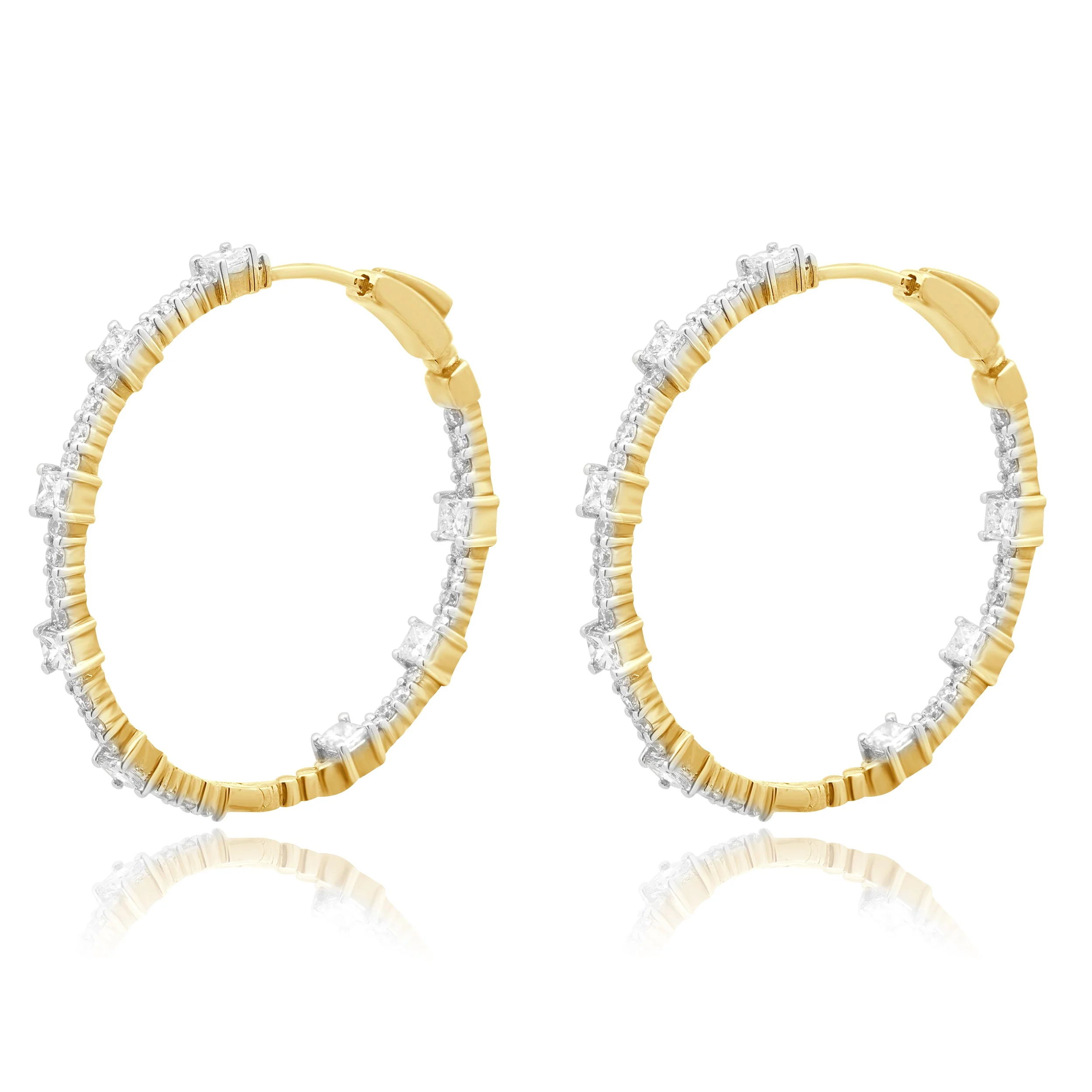 14 Karat Yellow Gold Diamond Inside Outside Hoop Earrings - Image 2