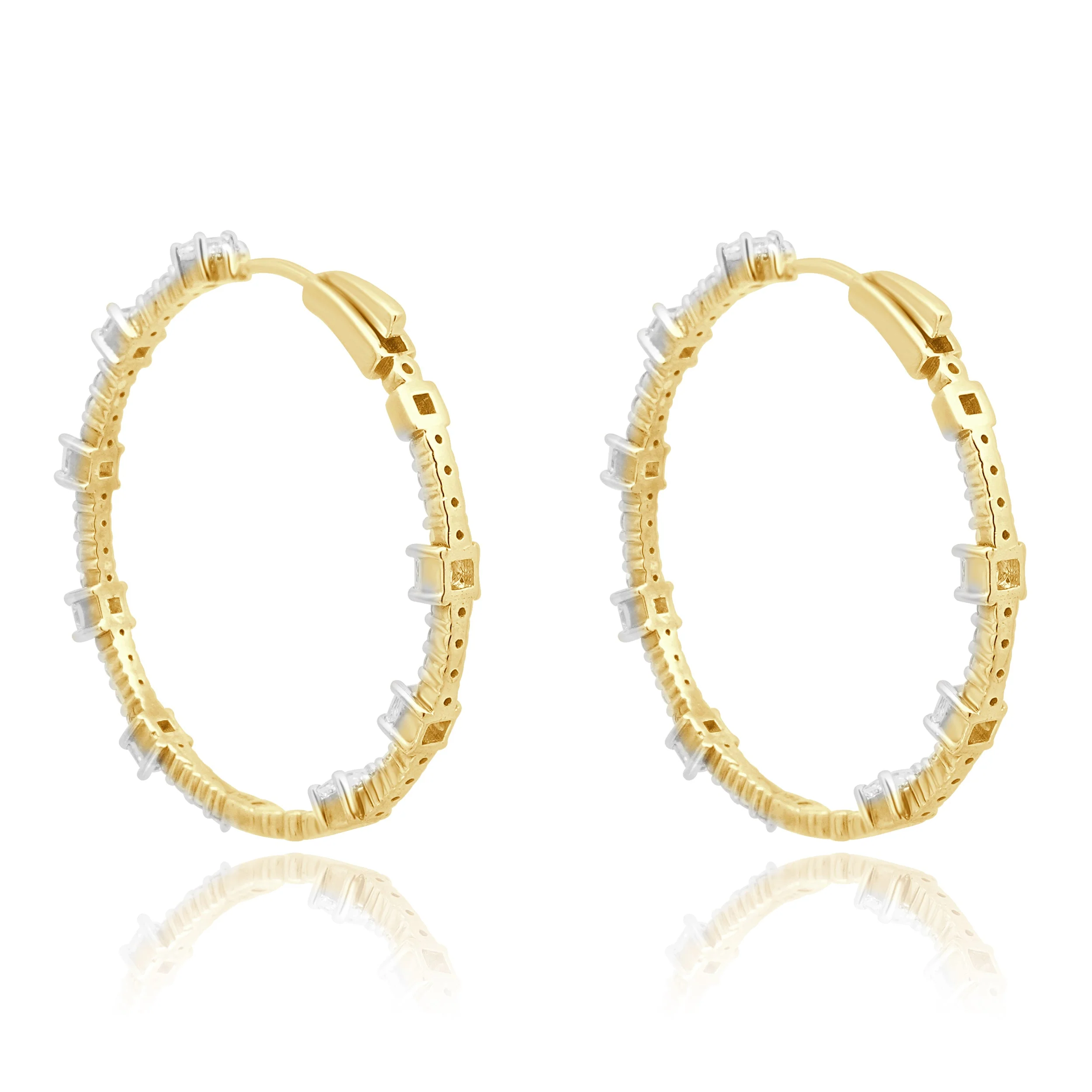 14 Karat Yellow Gold Diamond Inside Outside Hoop Earrings - Image 3