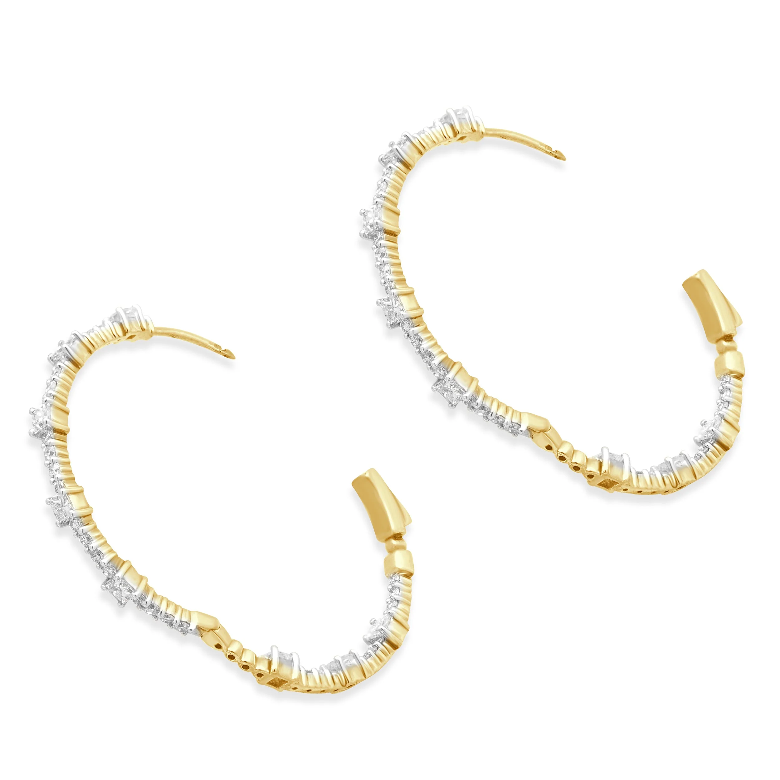 14 Karat Yellow Gold Diamond Inside Outside Hoop Earrings - Image 4