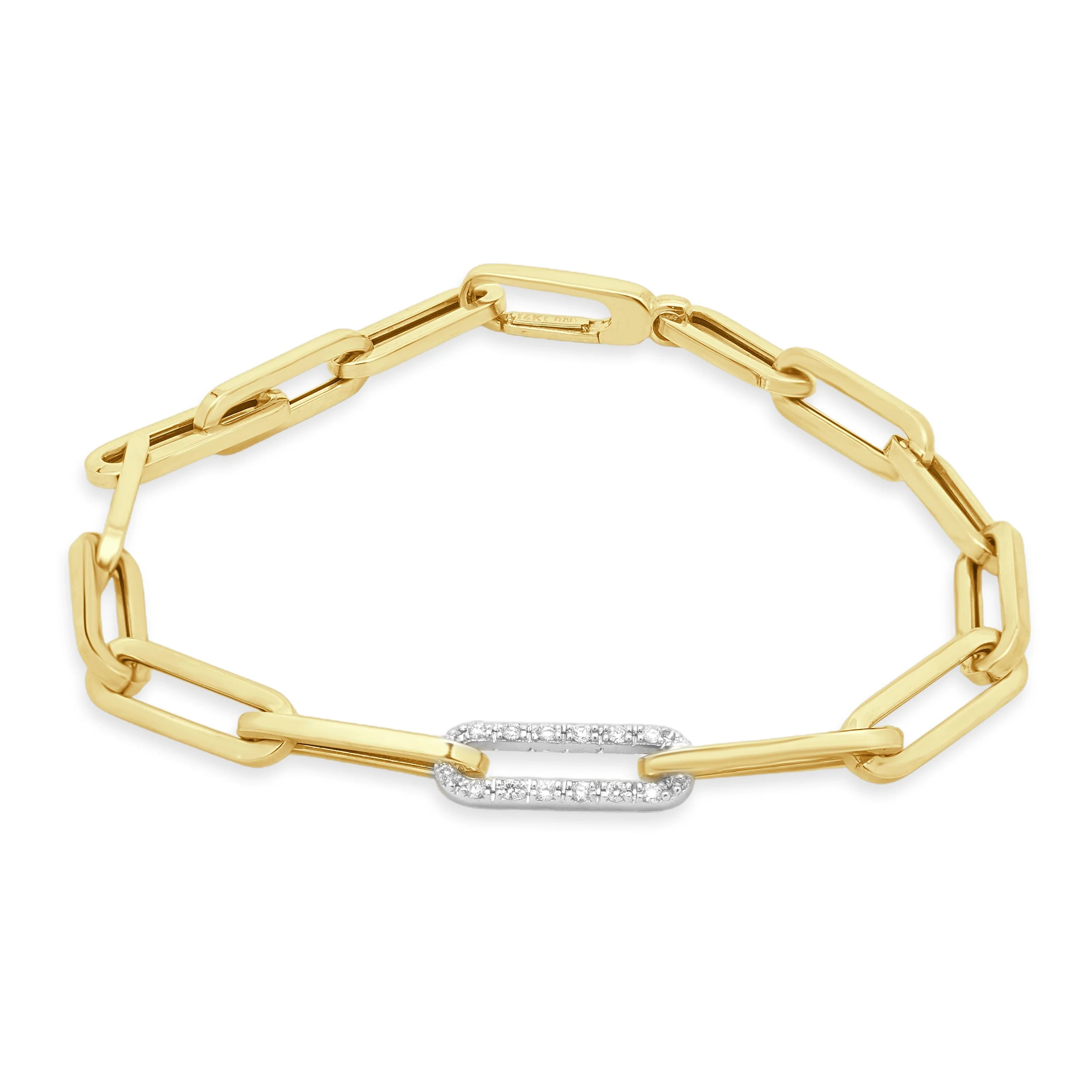 14 Karat Yellow Gold Diamond Paperclip Bracelet