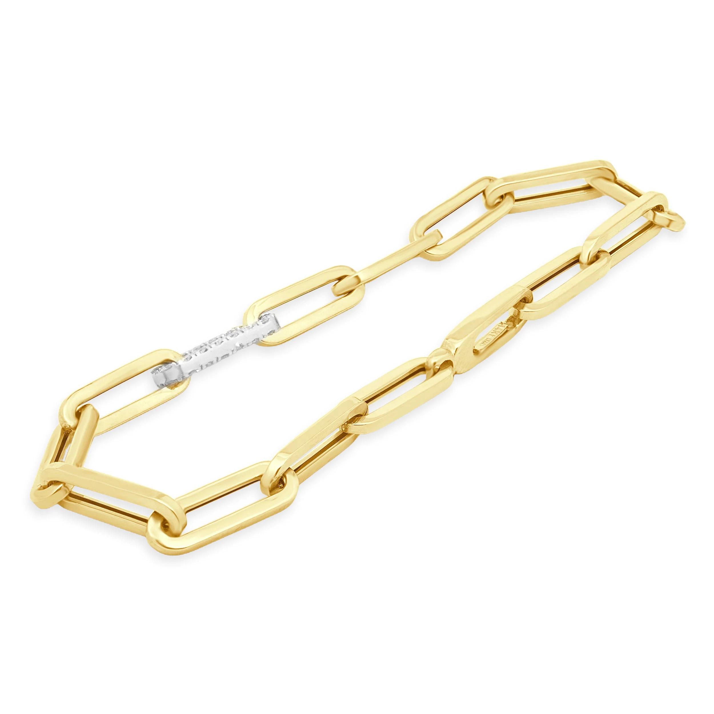 14 Karat Yellow Gold Diamond Paperclip Bracelet - Image 3
