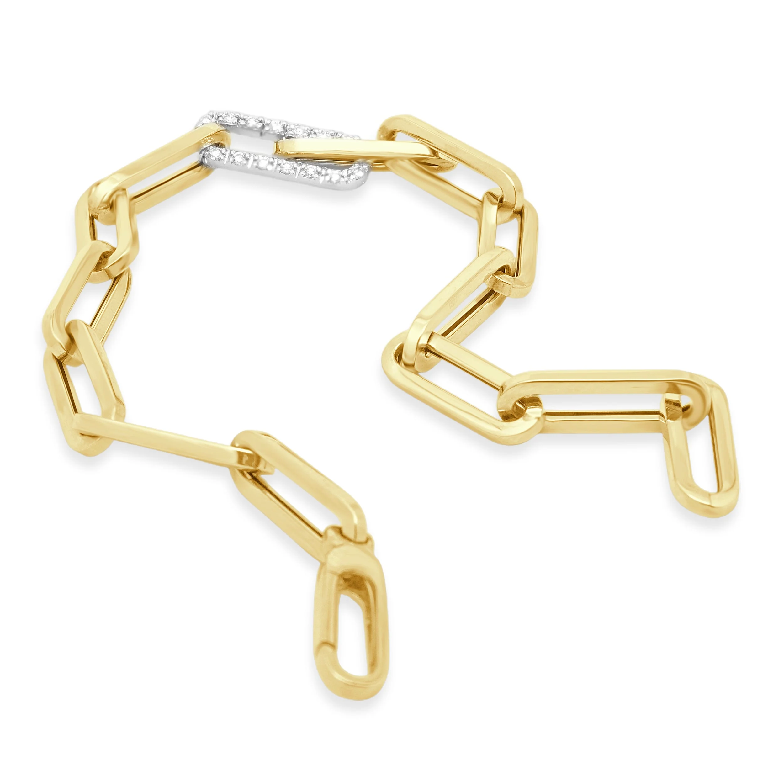 14 Karat Yellow Gold Diamond Paperclip Bracelet - Image 4