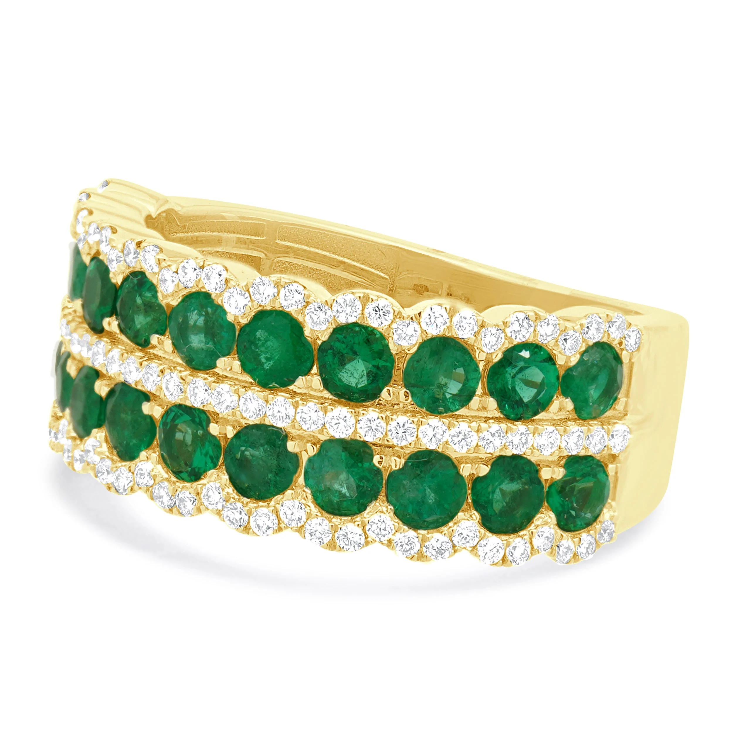 14 Karat Yellow Gold Emerald and Diamond Band - Image 2