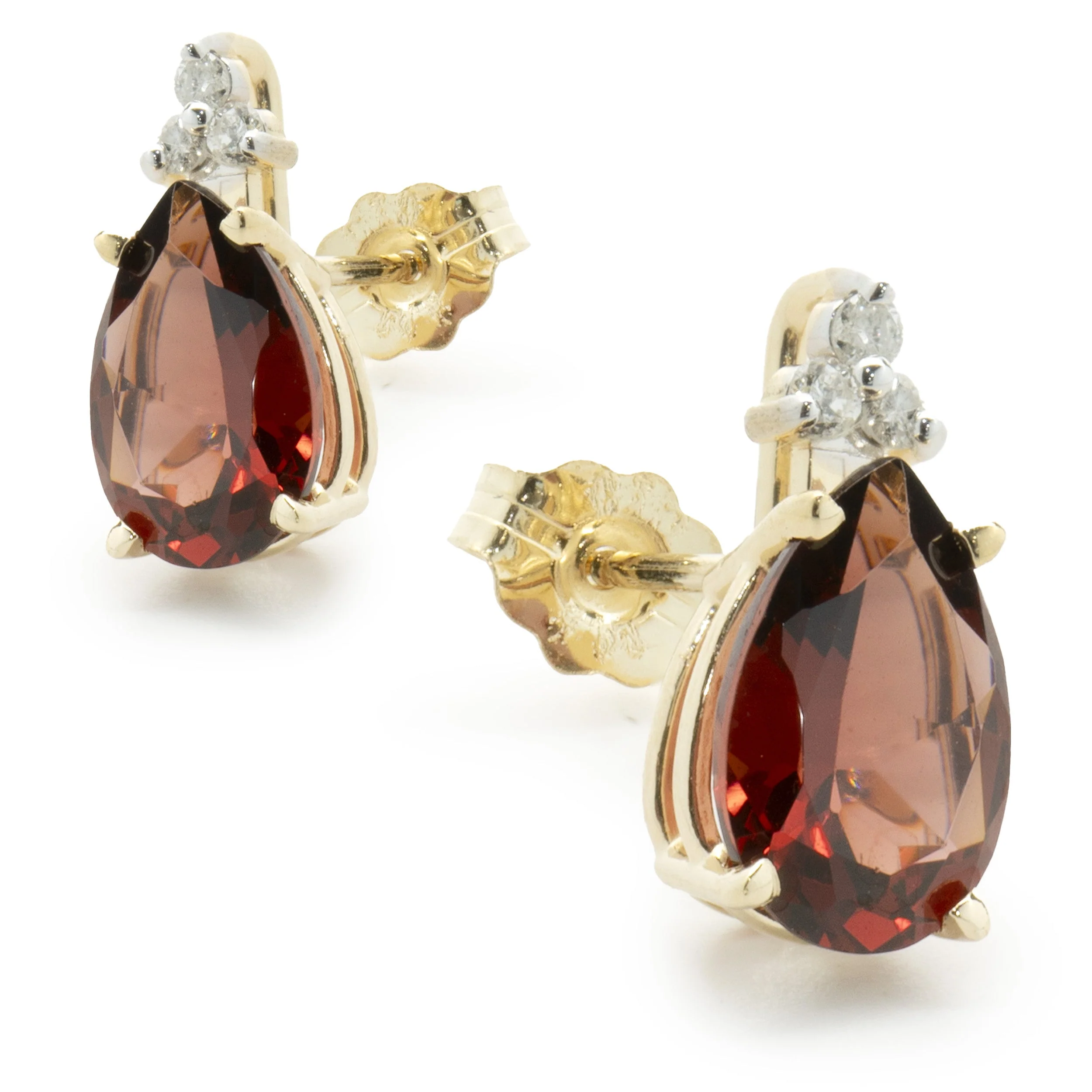 14 Karat Yellow Gold Garnet and Diamond Stud Earrings - Image 3