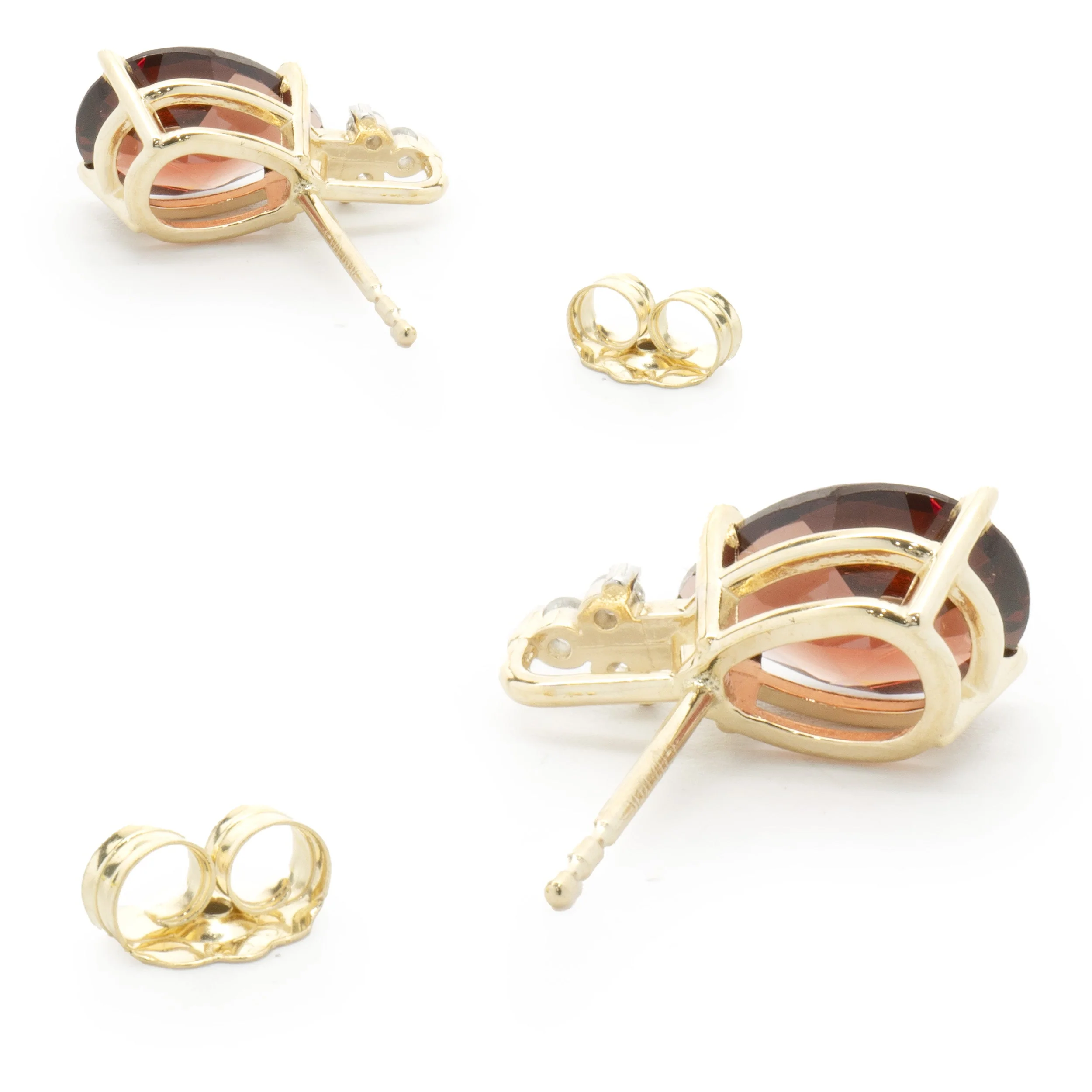 14 Karat Yellow Gold Garnet and Diamond Stud Earrings - Image 4