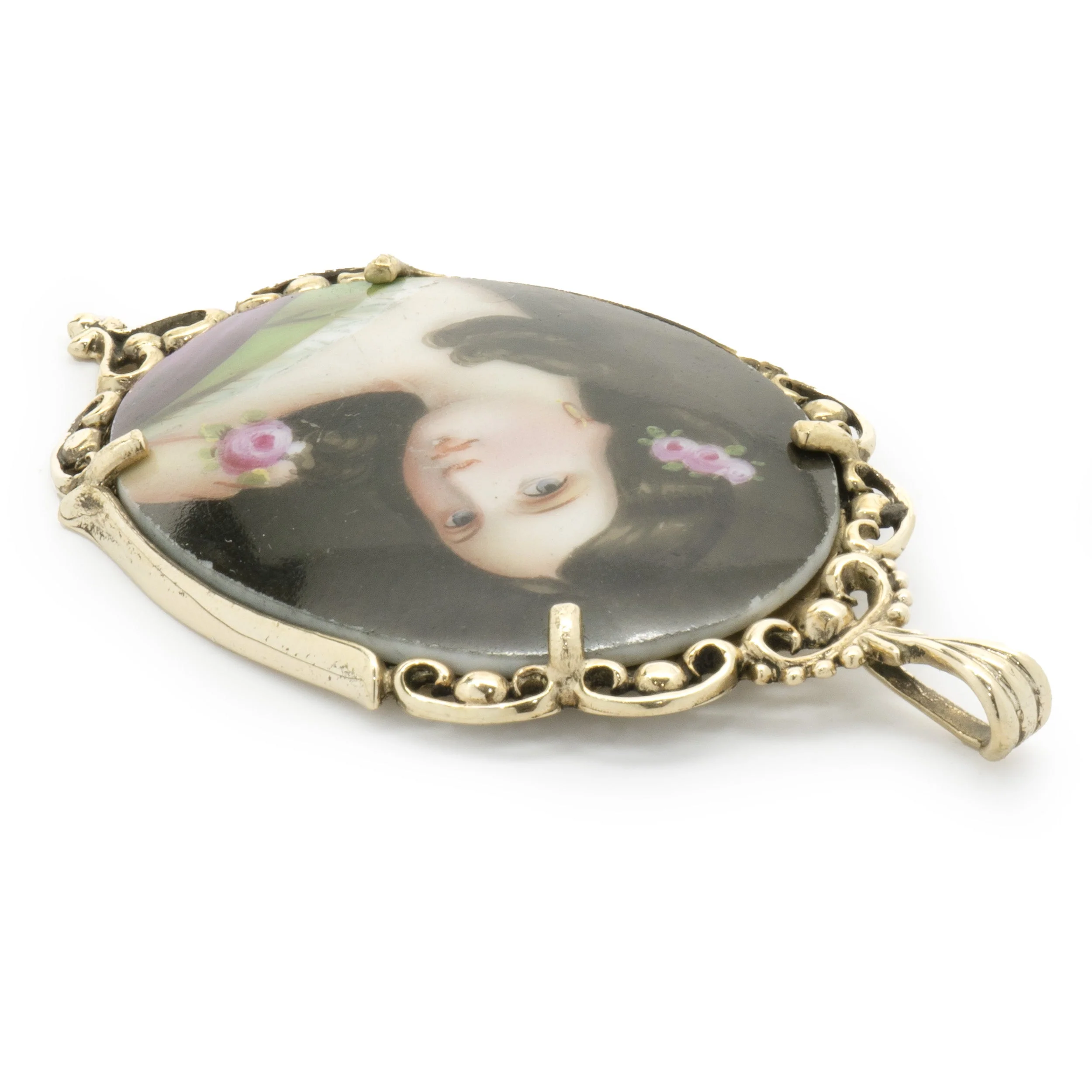 14 Karat Yellow Gold Hand Painted Porcelain Pendant - Image 3
