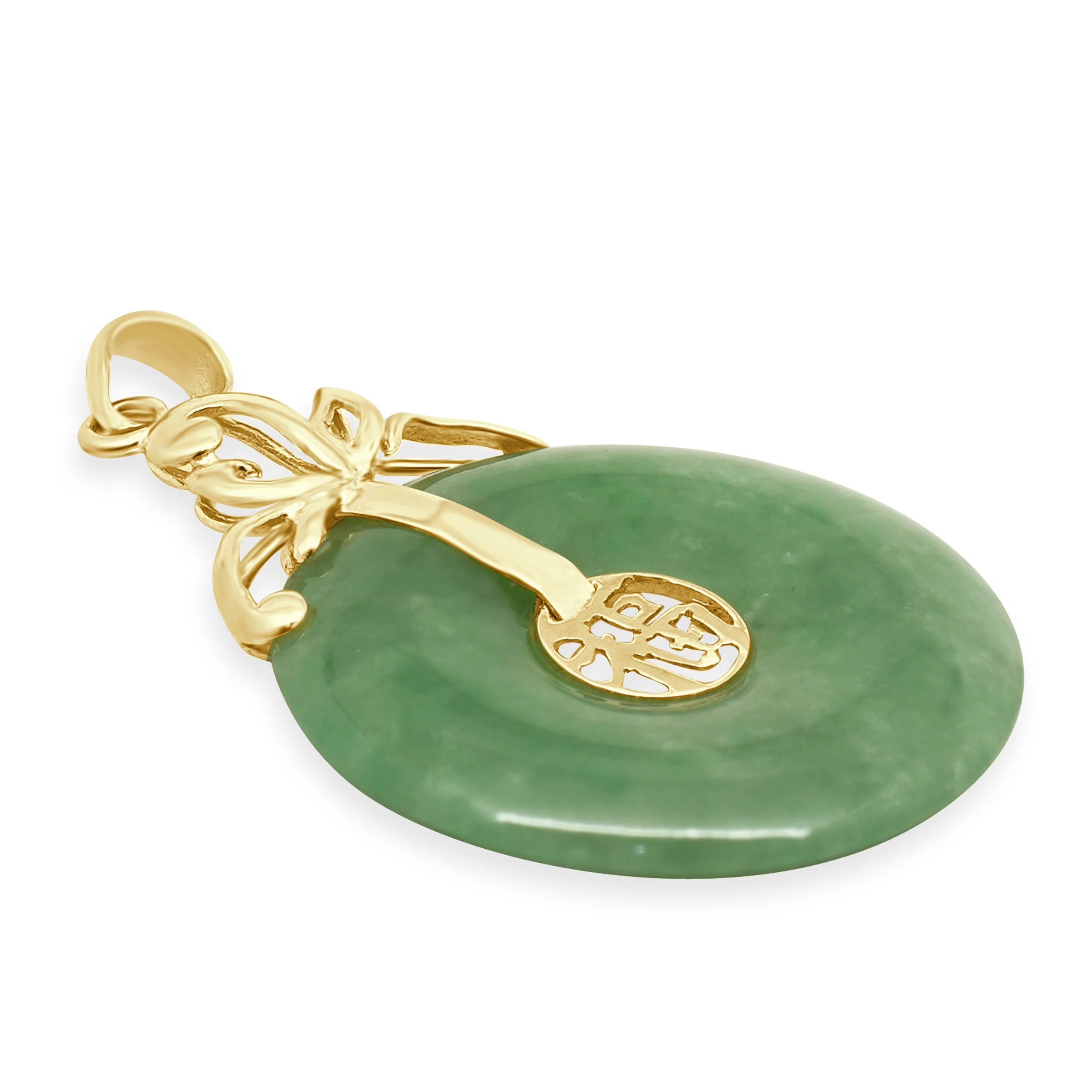 14 Karat Yellow Gold Jade Disc Pendant - Image 2