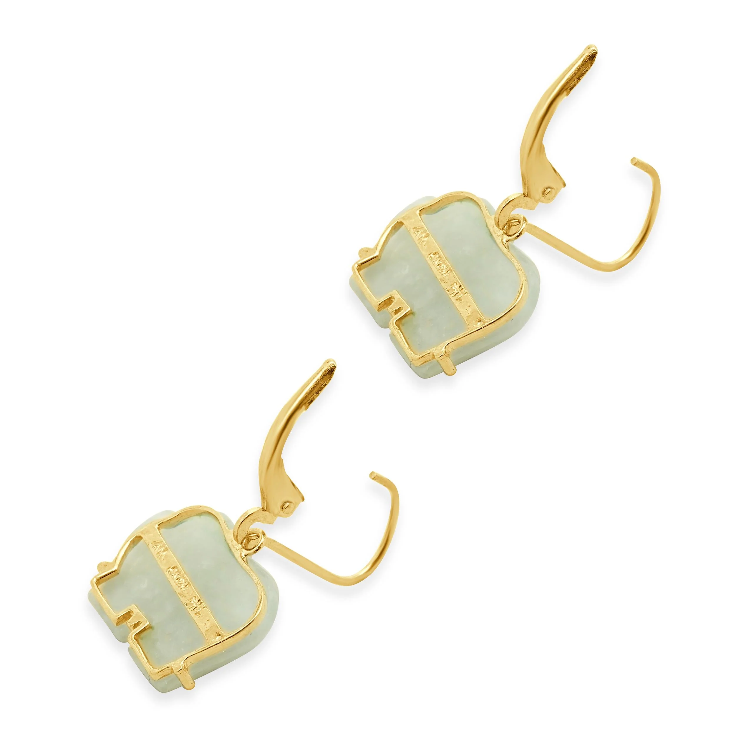14 Karat Yellow Gold Jade Elephant Earrings - Image 3