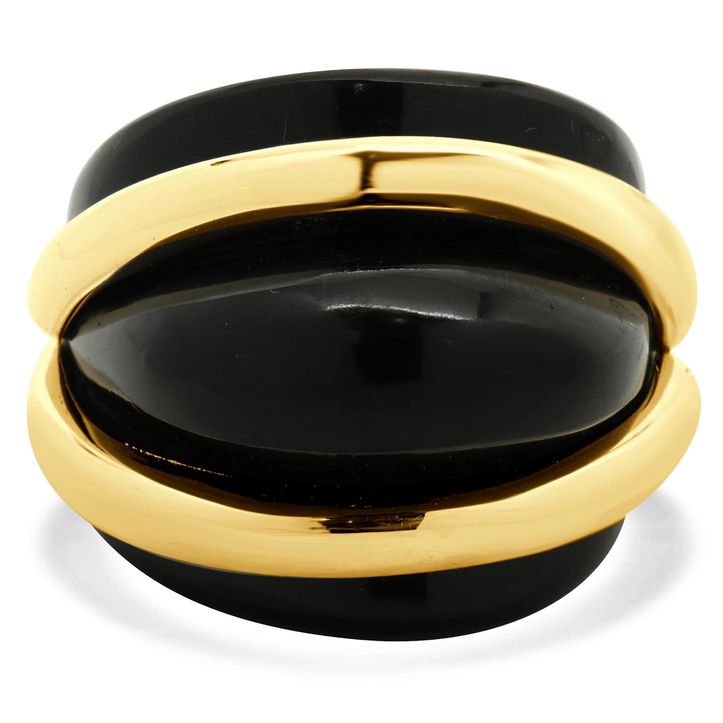 14 Karat Yellow Gold Onyx Scalloped Ring