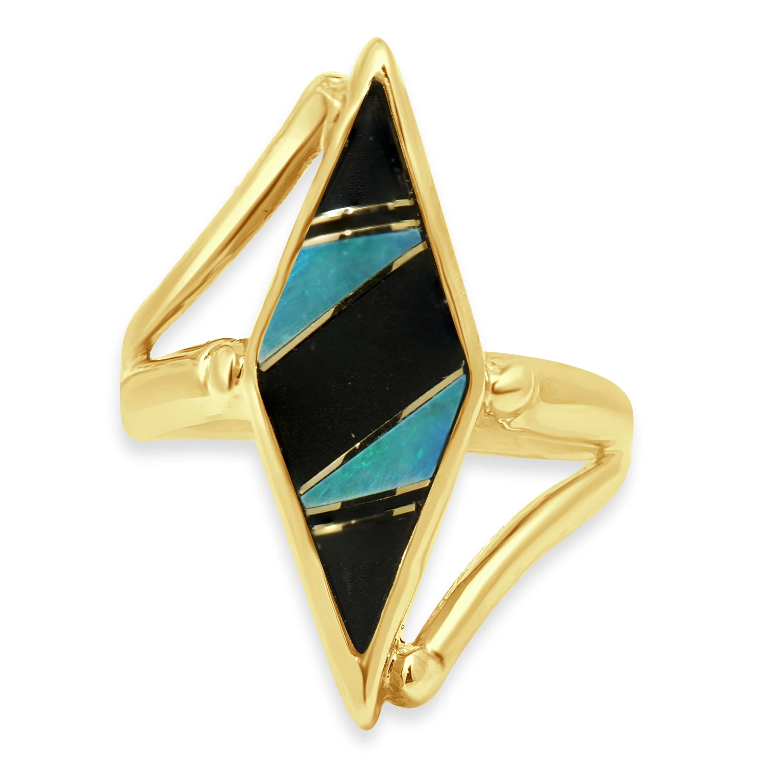 14 Karat Yellow Gold Opal & Black Coral Inlay Ring
