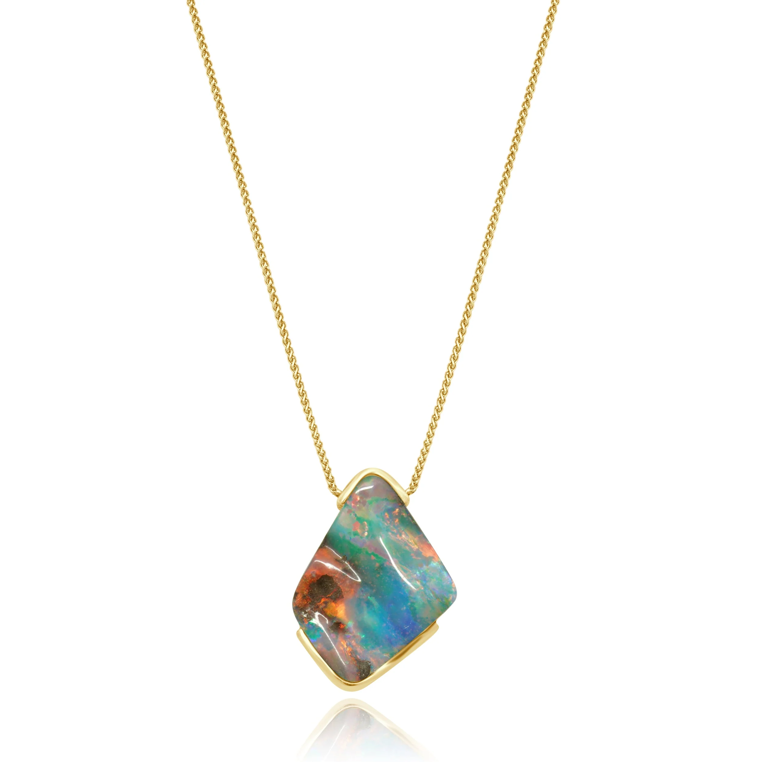 14 Karat Yellow Gold Opal Slice Pendant Necklace 18.0"