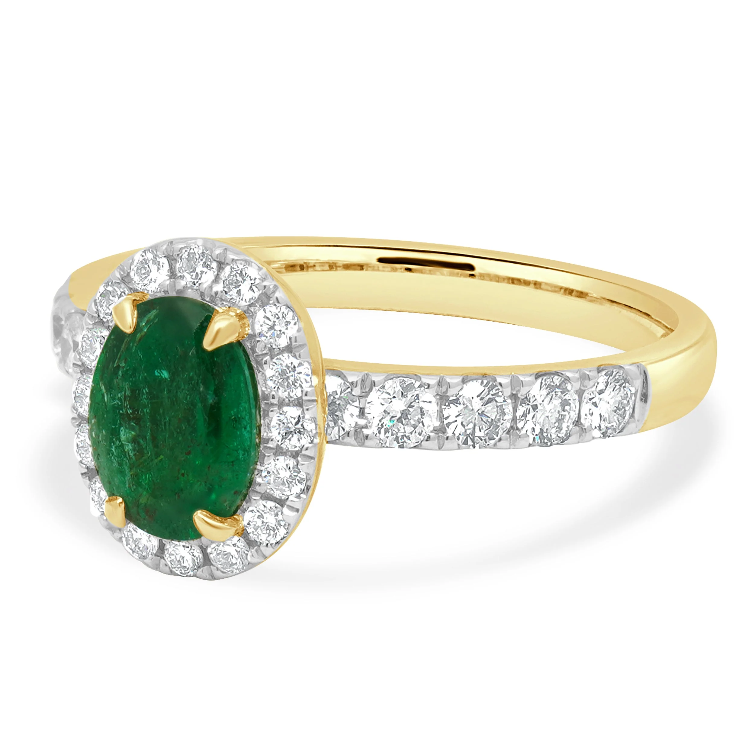14 Karat Yellow Gold Oval Cut Emerald and Round Diamond Halo Ring - Image 2