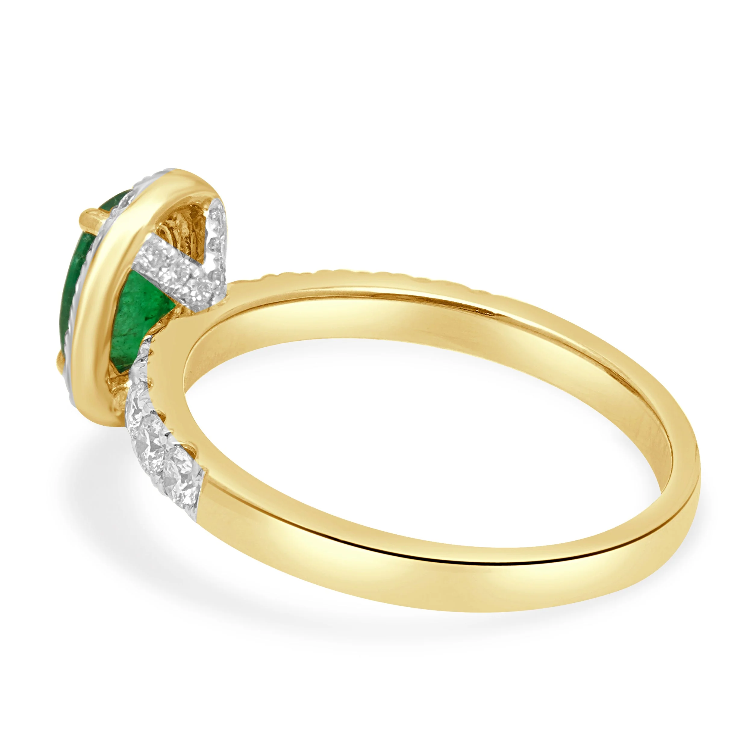 14 Karat Yellow Gold Oval Cut Emerald and Round Diamond Halo Ring - Image 4