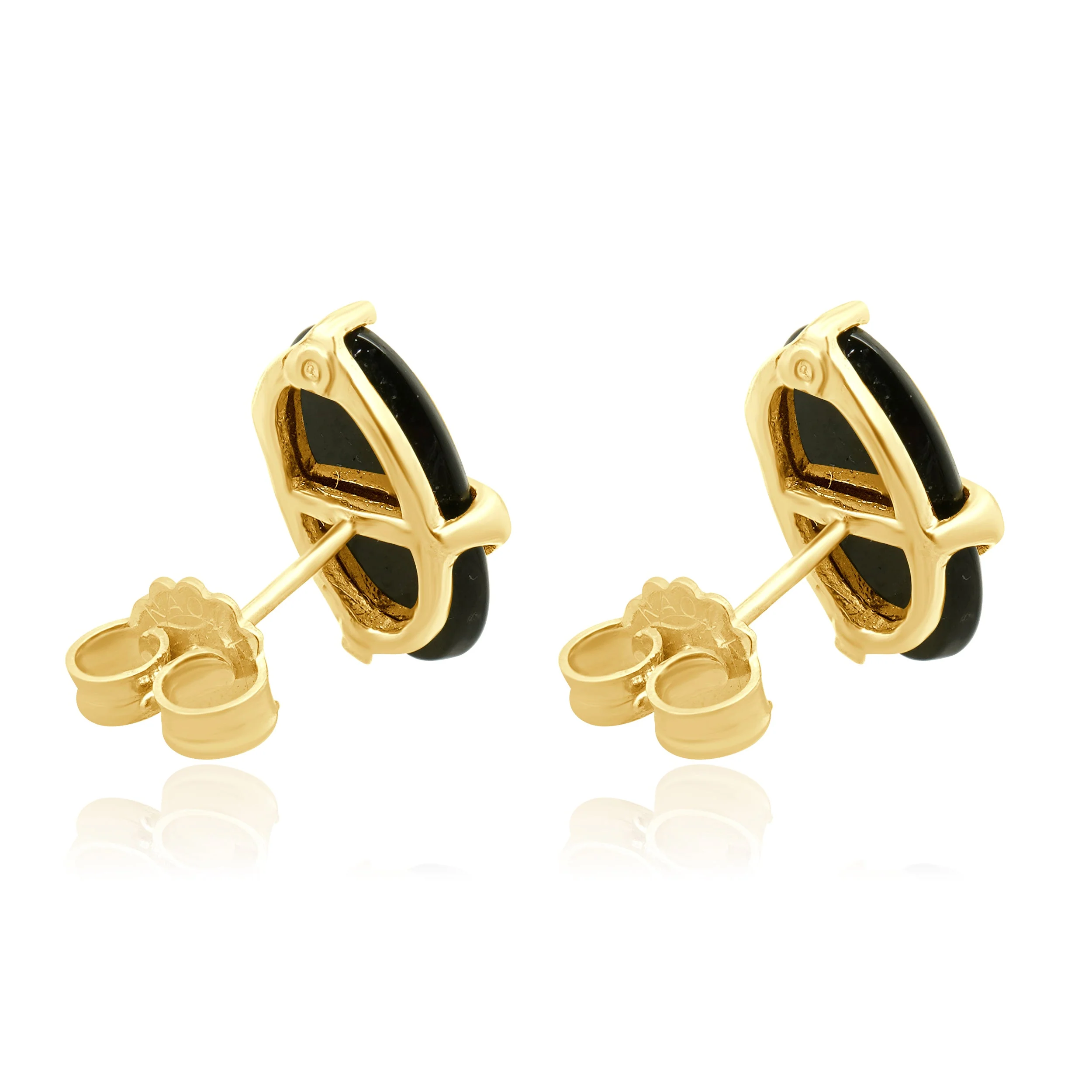 14 Karat Yellow Gold Oval Onyx and Round Diamond Stud Earrings - Image 3