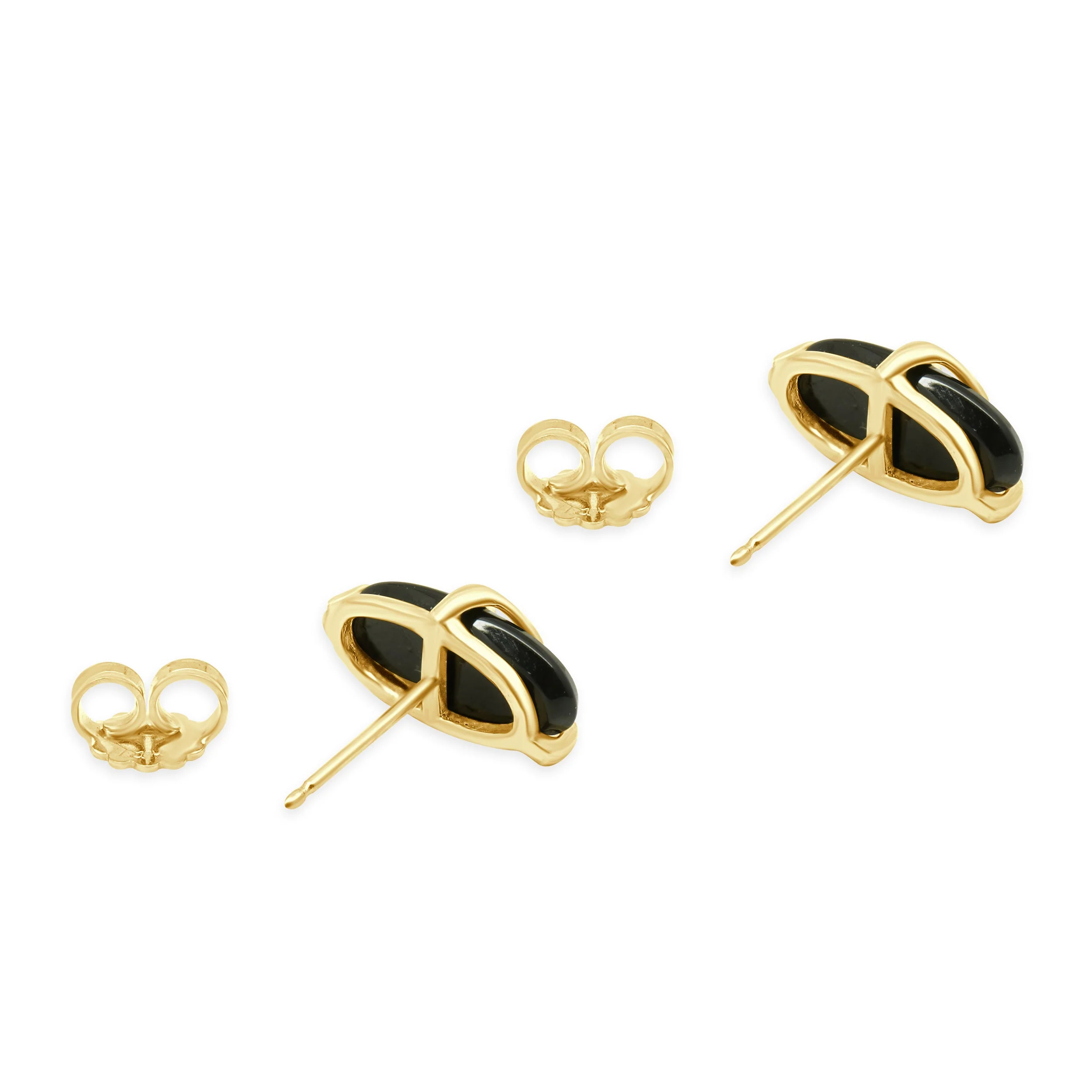 14 Karat Yellow Gold Oval Onyx and Round Diamond Stud Earrings - Image 4