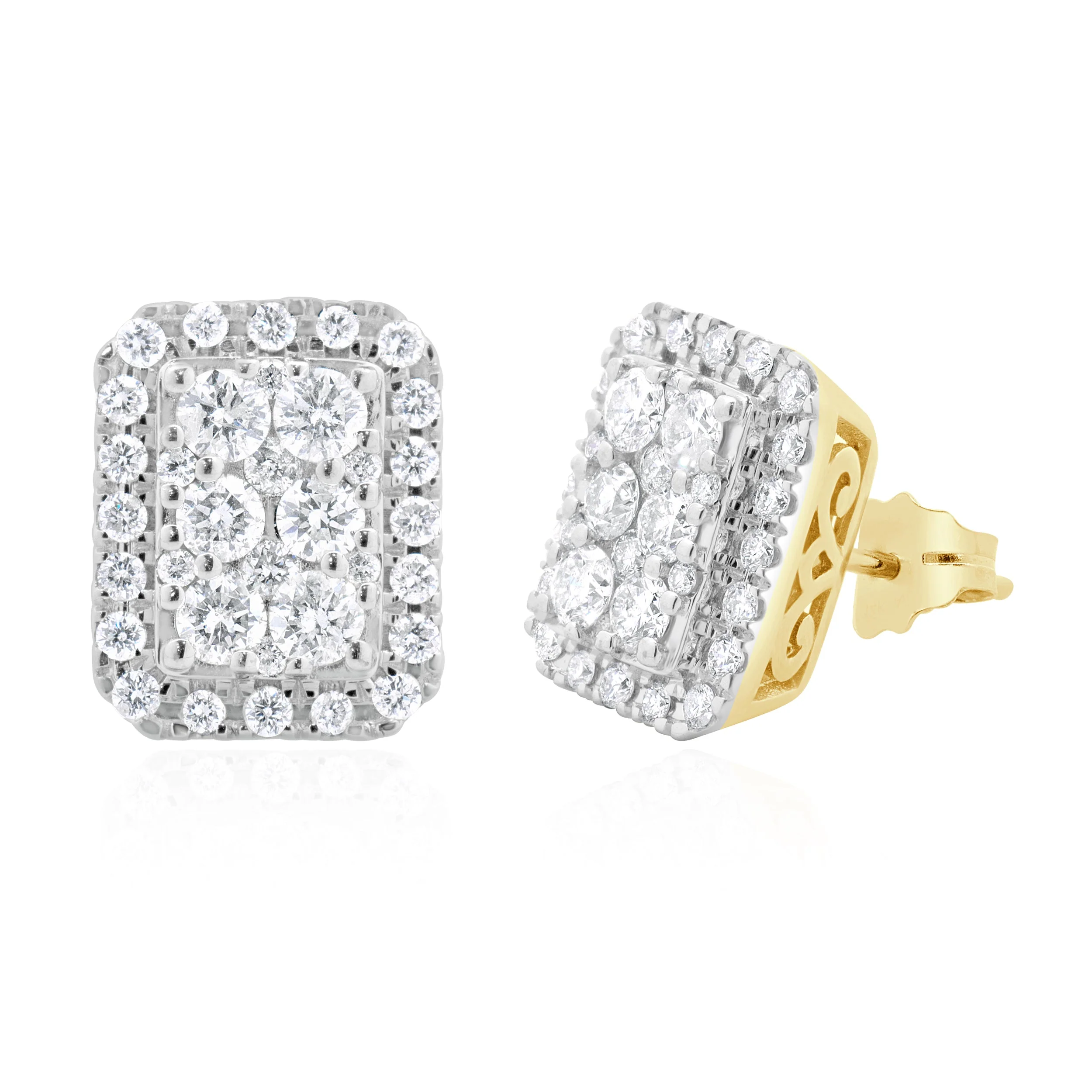 14 Karat Yellow Gold Pave Diamond Rectangular Stud Earrings - Image 2