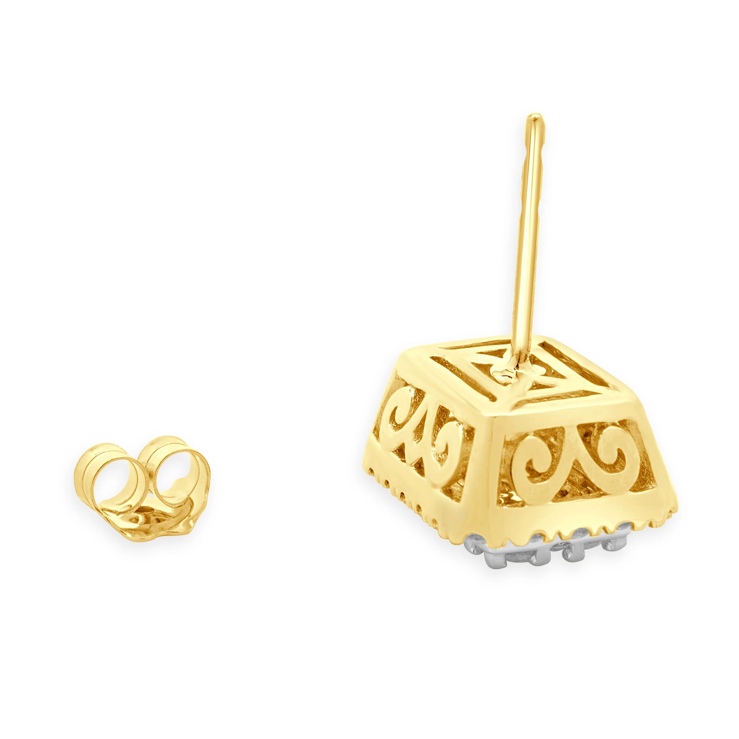 14 Karat Yellow Gold Pave Diamond Rectangular Stud Earrings - Image 4