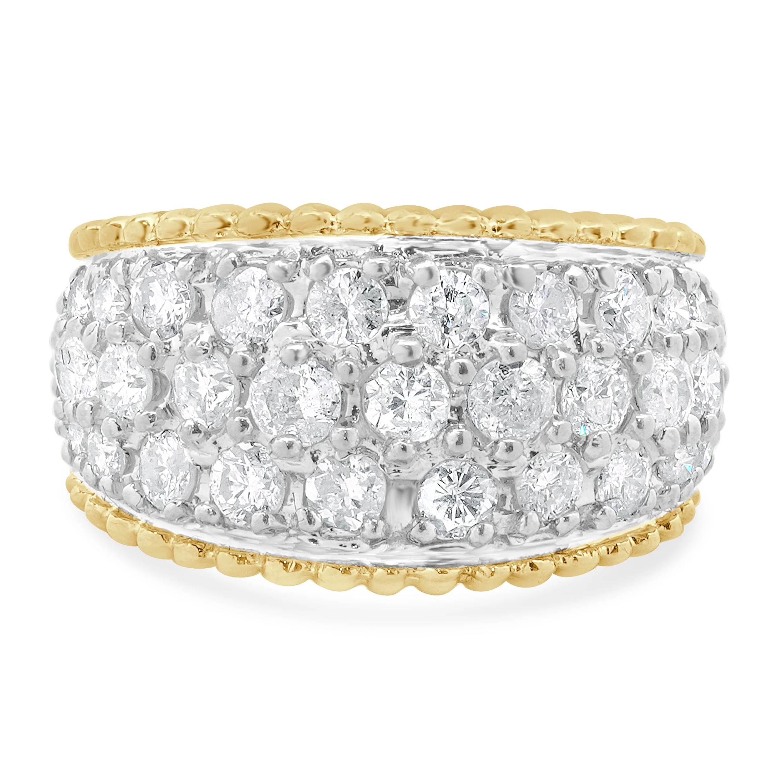 14 Karat Yellow Gold Pave Diamond Scalloped Cigar Band