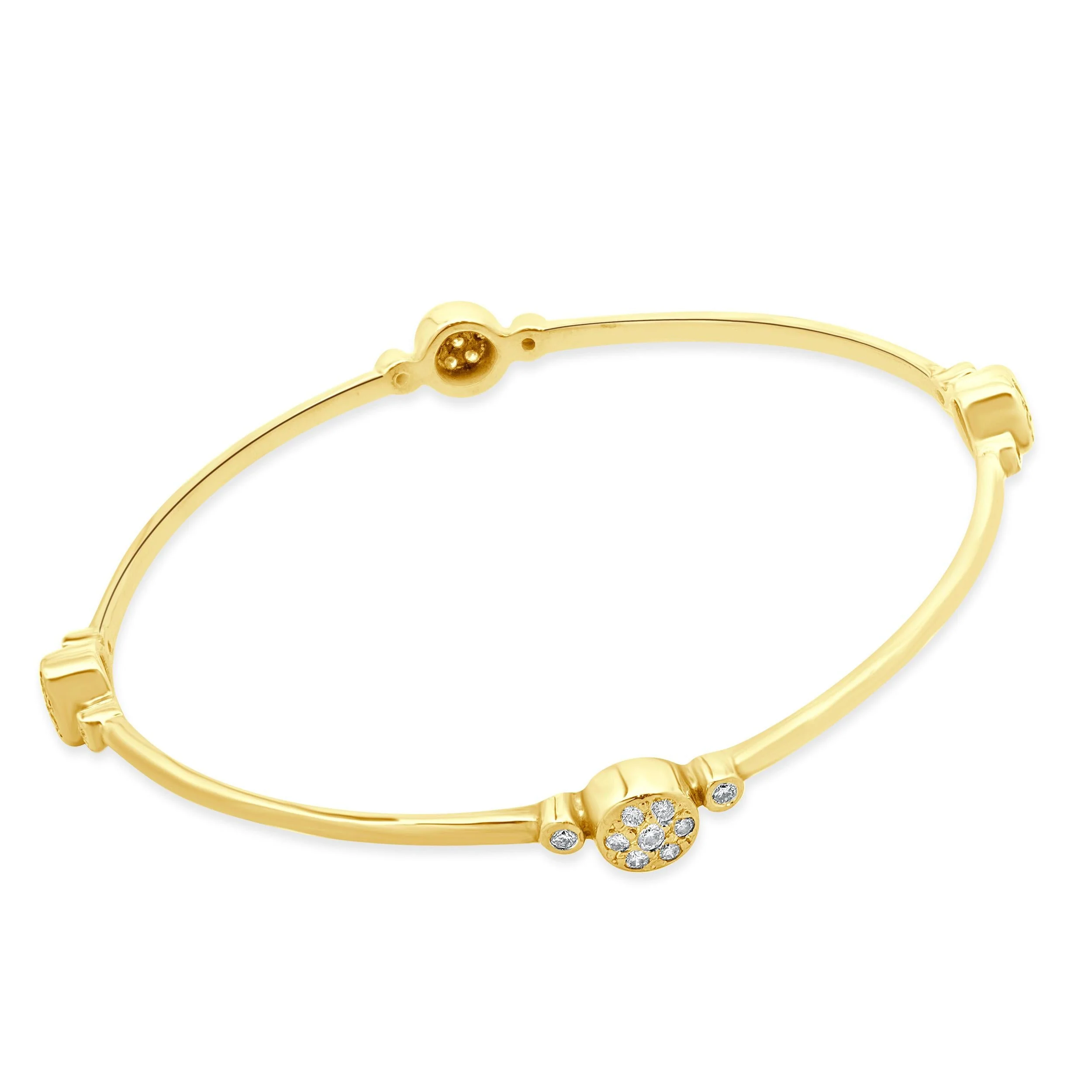 14 Karat Yellow Gold Pave Diamond Station Bangle Bracelet - Image 4