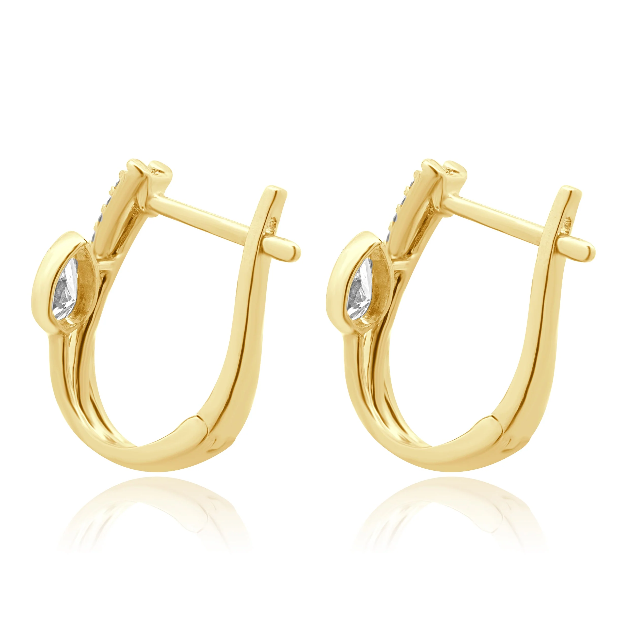 14 Karat Yellow Gold Pear Cut and Round Diamond Crossover Double Hoop Earrings - Image 3