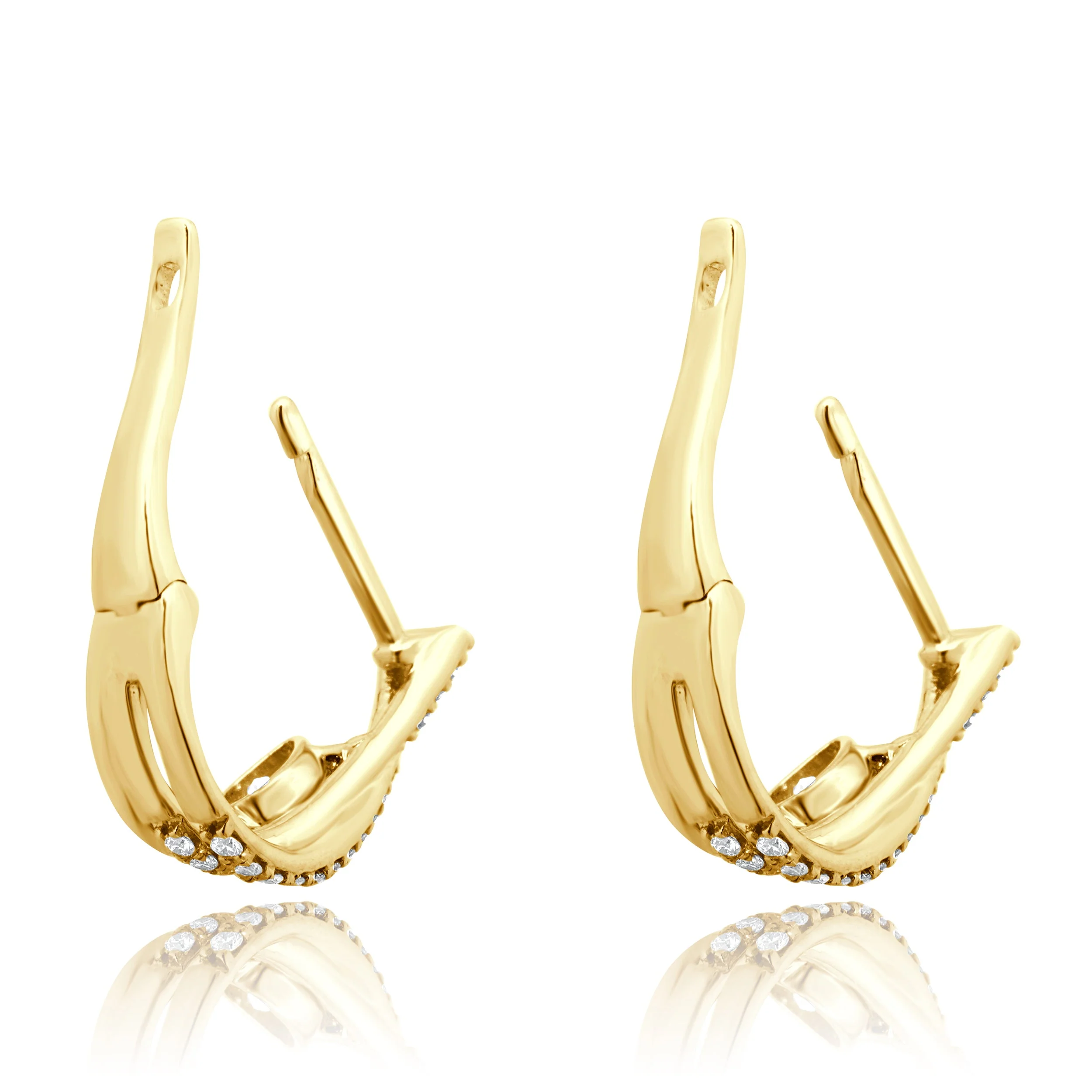 14 Karat Yellow Gold Pear Cut and Round Diamond Crossover Double Hoop Earrings - Image 4