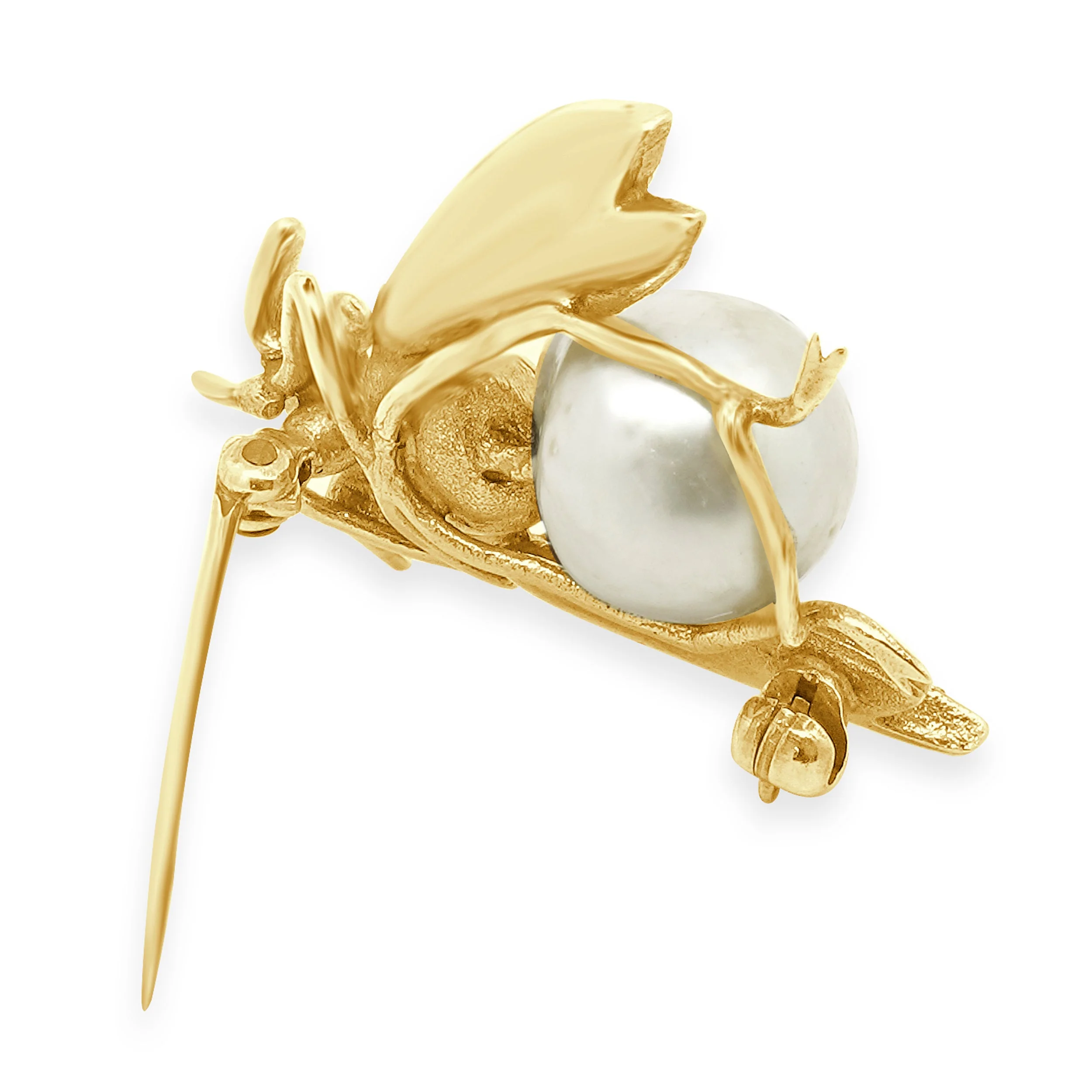 14 Karat Yellow Gold Pearl and Amethyst Bug Pin - Image 4